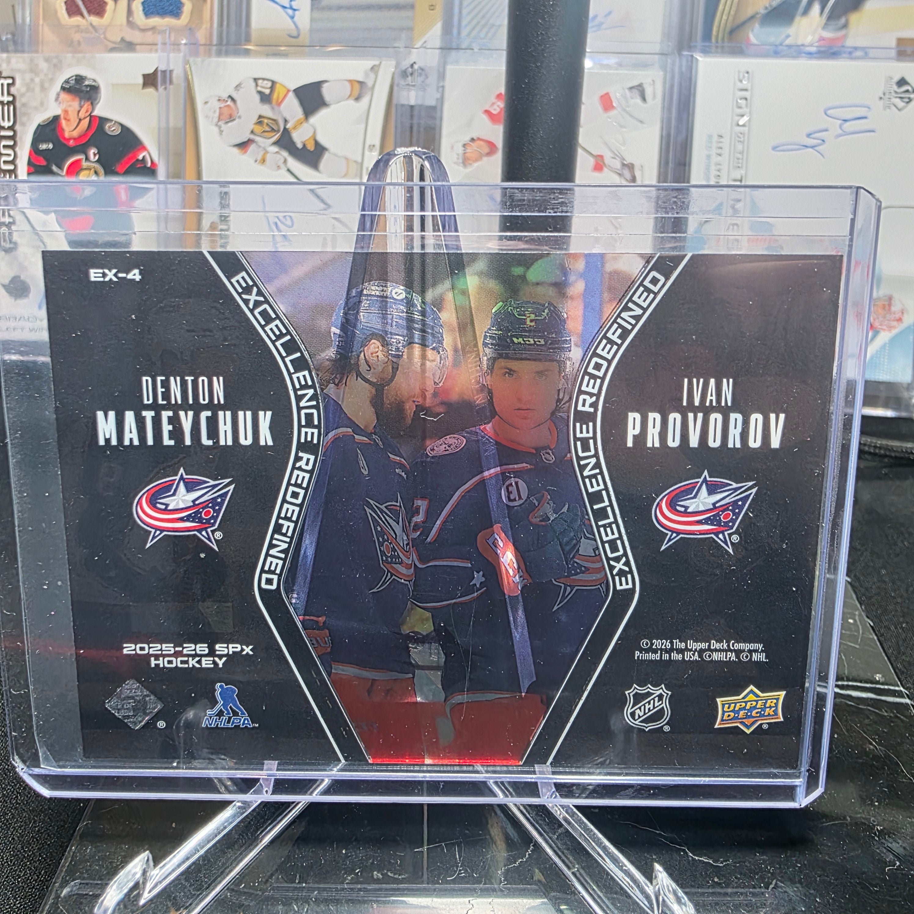 2025-26 SPx Excellence Redefined EX-4 Denton Mateychuk / Ivan Provorov Columbus Blue Jackets
