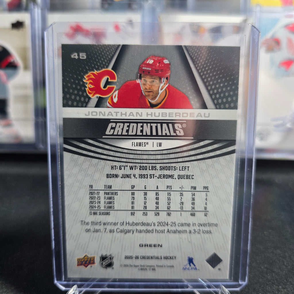 2025-26 Upper Deck Credentials Jonathan Huberdeau #45 Green 12/25 Calgary Flames