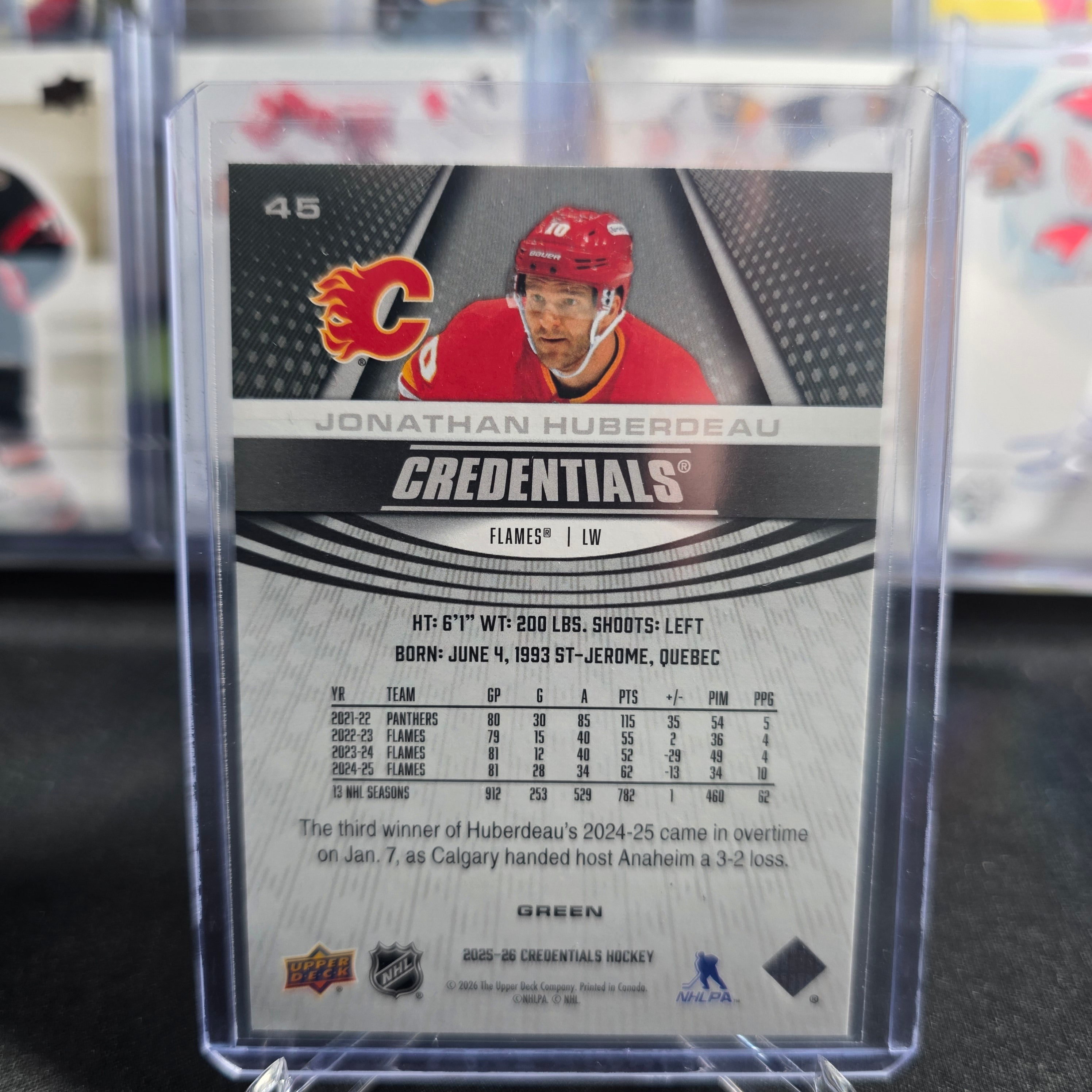 2025-26 Upper Deck Credentials Jonathan Huberdeau #45 Green 12/25 Calgary Flames