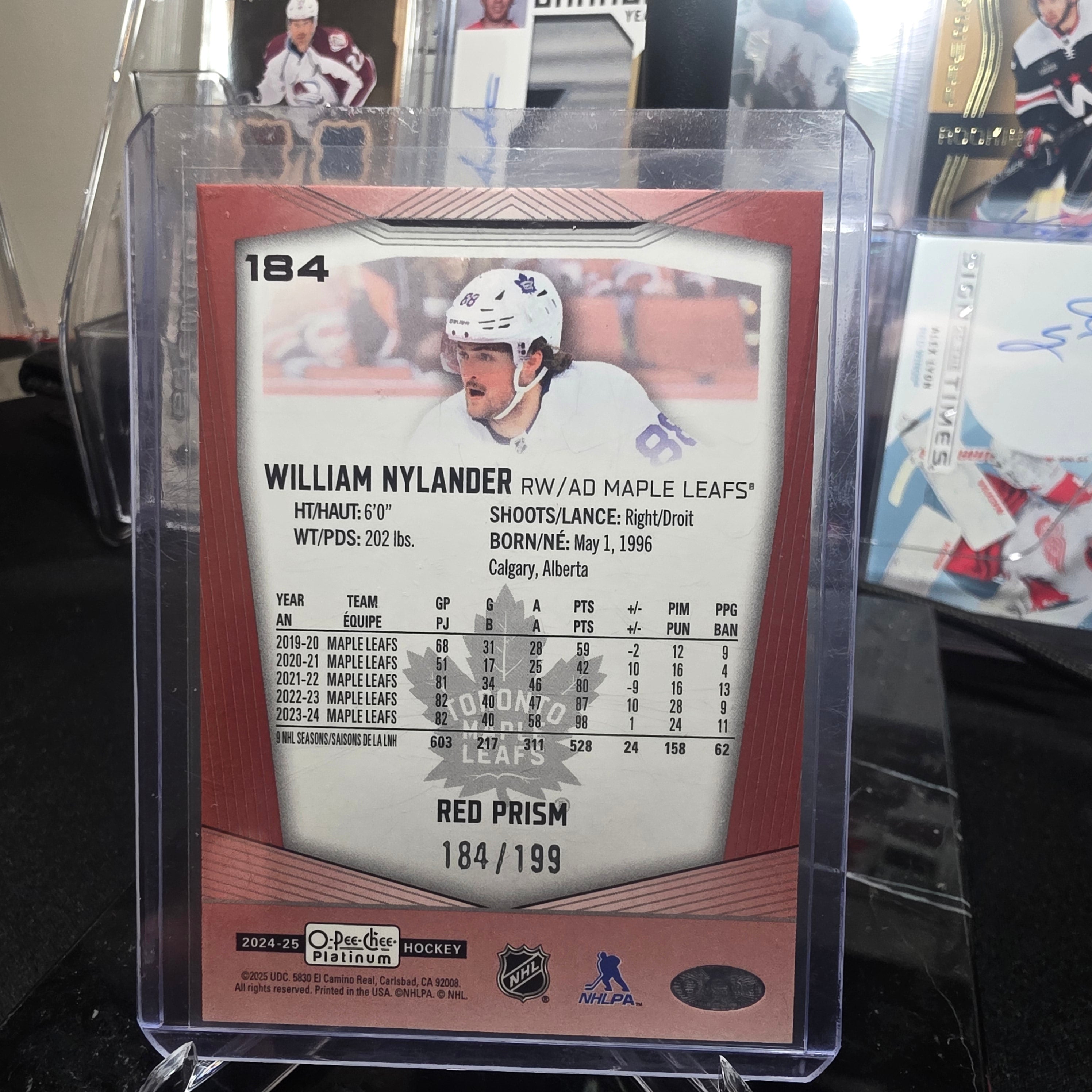 2024-25 O-Pee-Chee Platinum Red Prism 184 William Nylander Toronto Maple Leafs 184/199