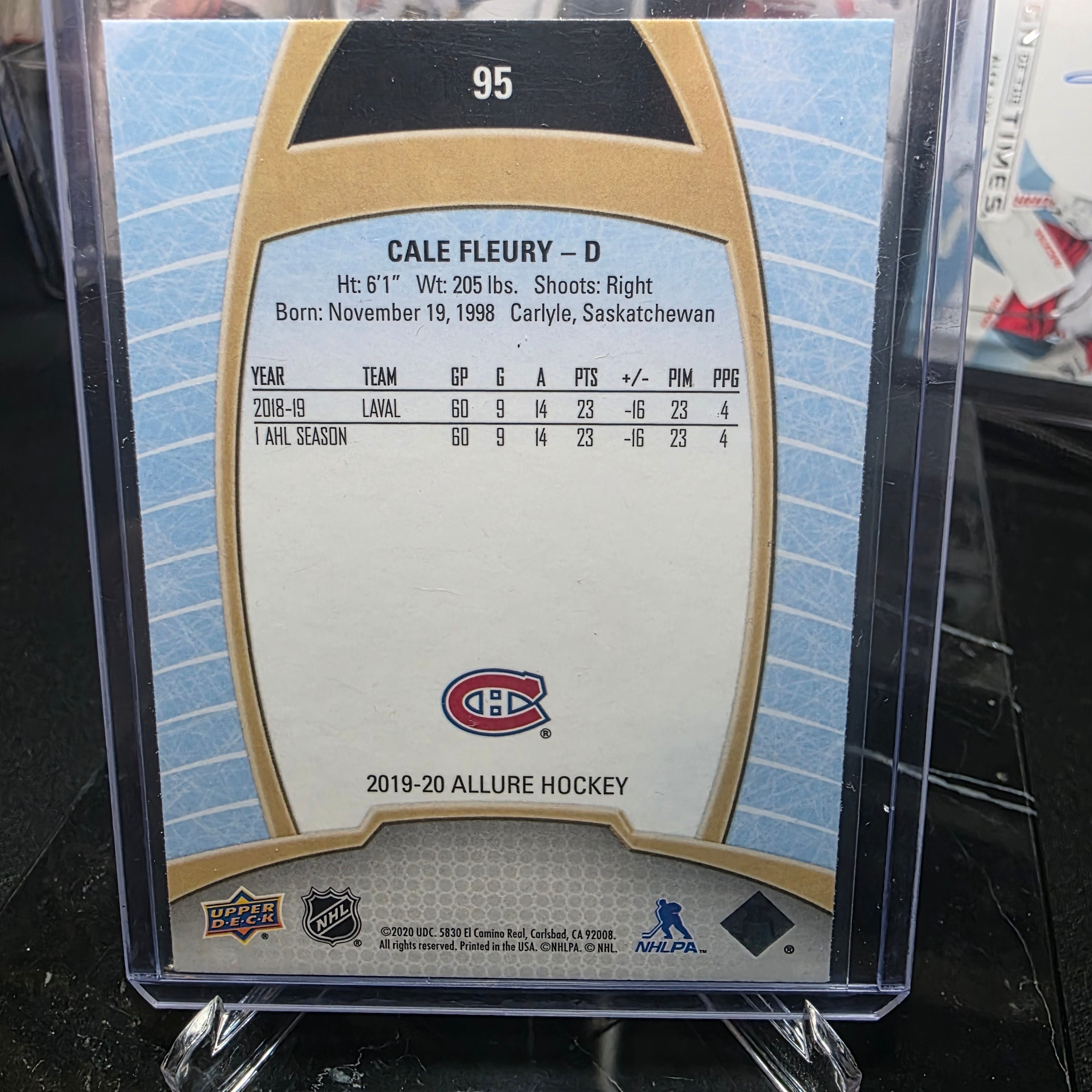 2019-20 Upper Deck Allure 95 Rookie Cale Fleury Montreal Canadiens