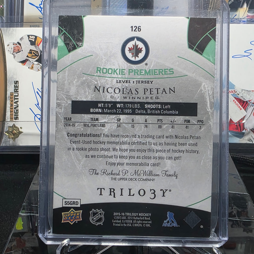 2015-16 Upper Deck Trilogy Nicolas Petan Rookie Premieres Level 1 Jersey (Winnipeg Jets)