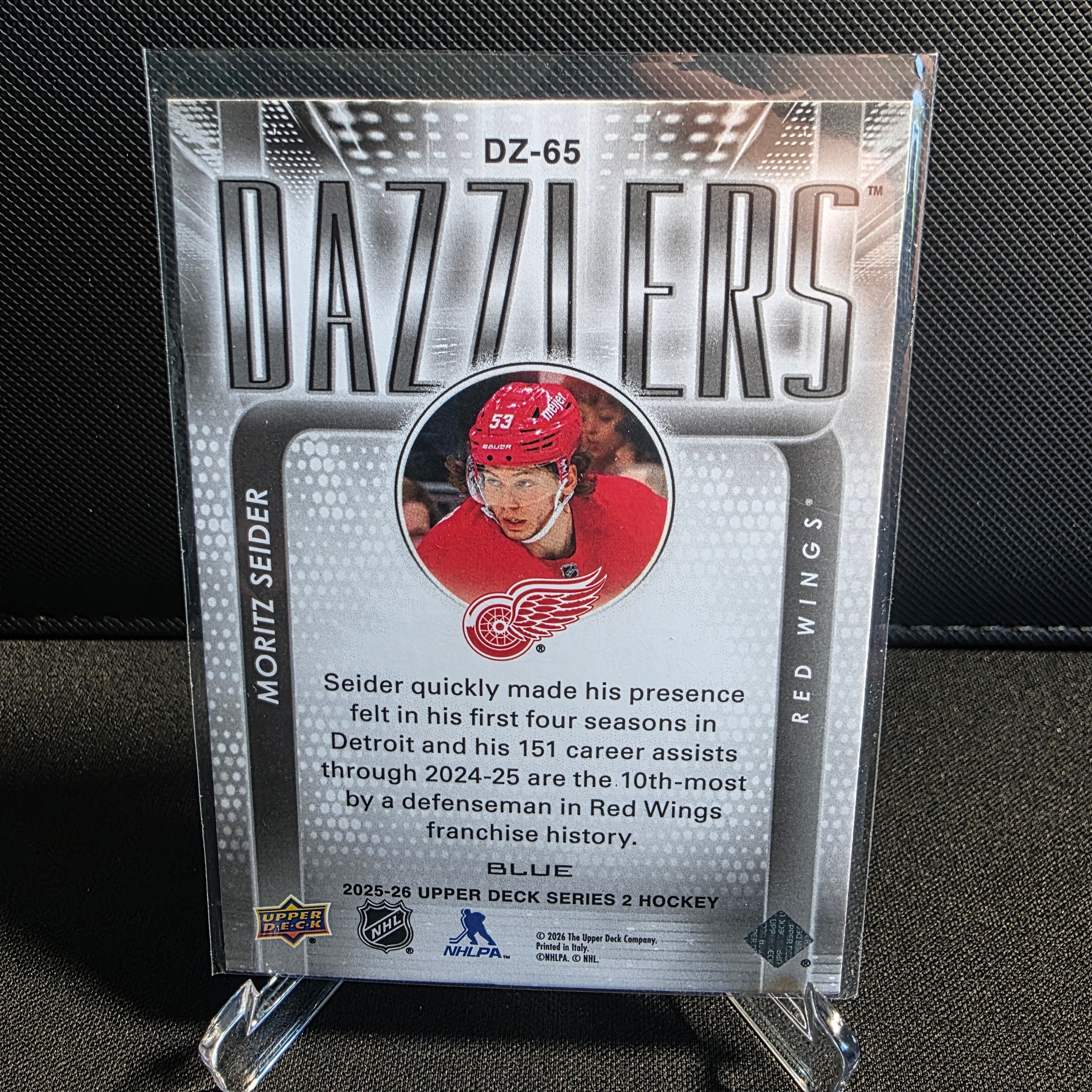2025-26 Upper Deck Series 2 Dazzlers Blue DZ-65 Moritz Seider Detroit Red Wings