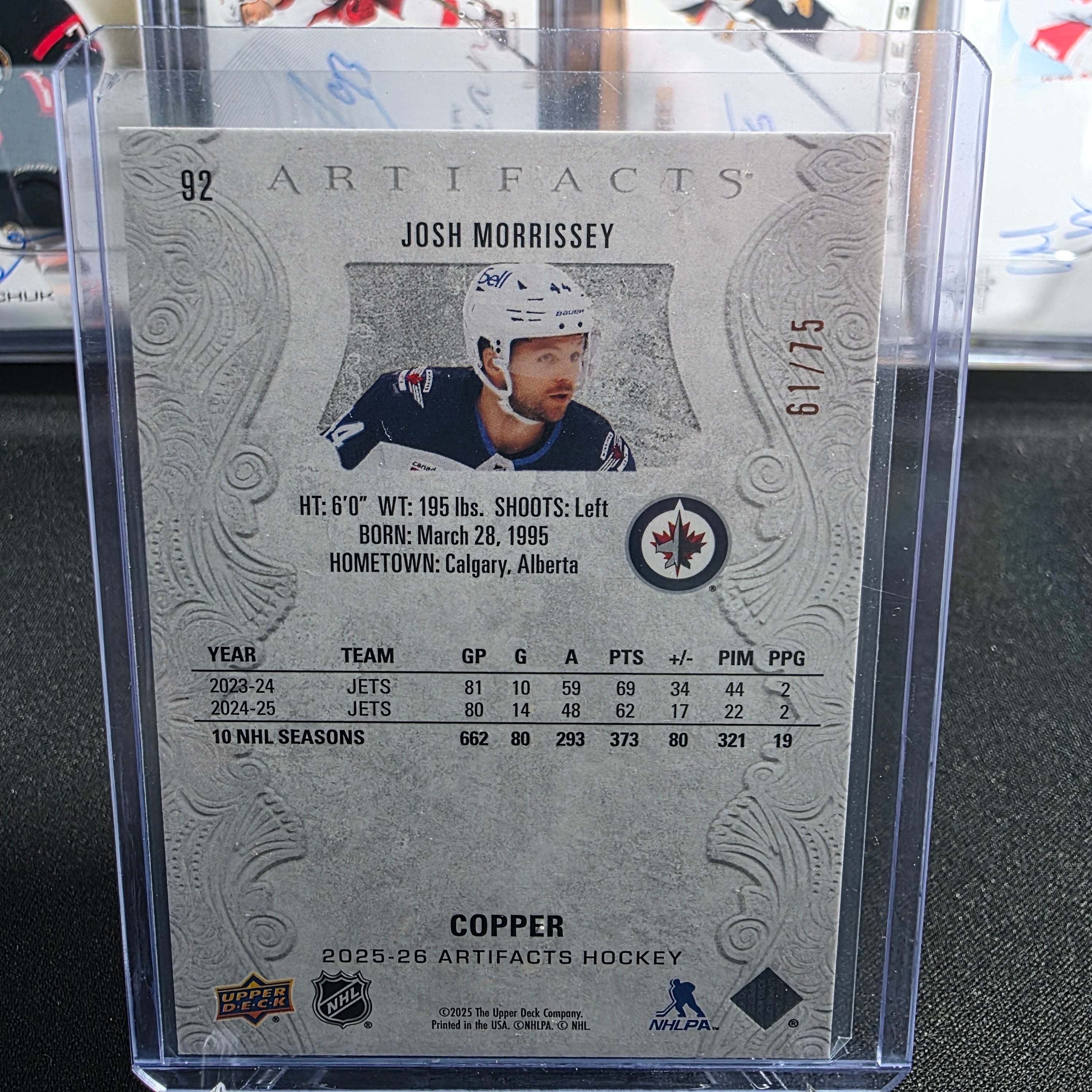 2025-26 Upper Deck Artifacts Josh Morrissey #92 Copper 61/75 Winnipeg Jets