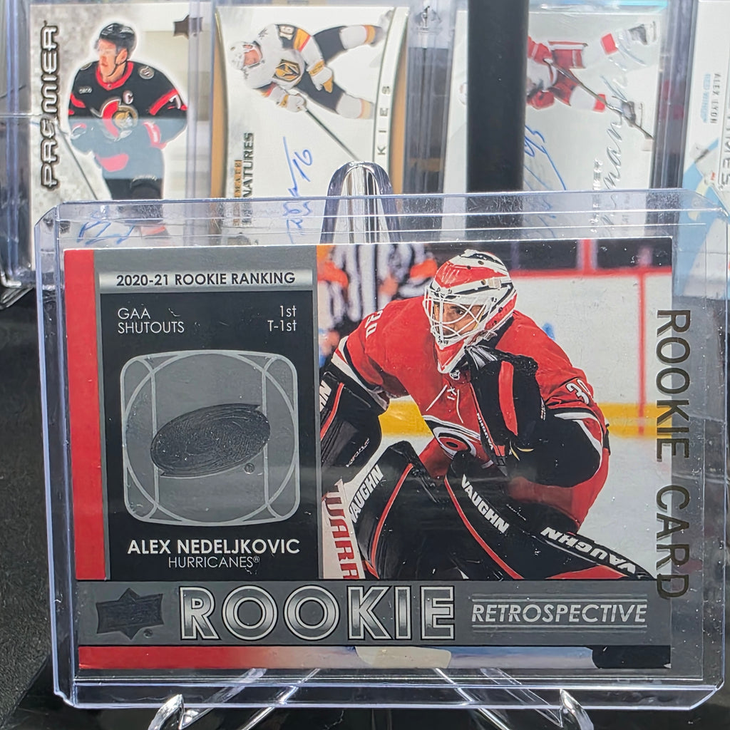 2021-22 Upper Deck Series 1 Alex Nedeljkovic #RR-18 Rookie Retrospective Carolina Hurricanes