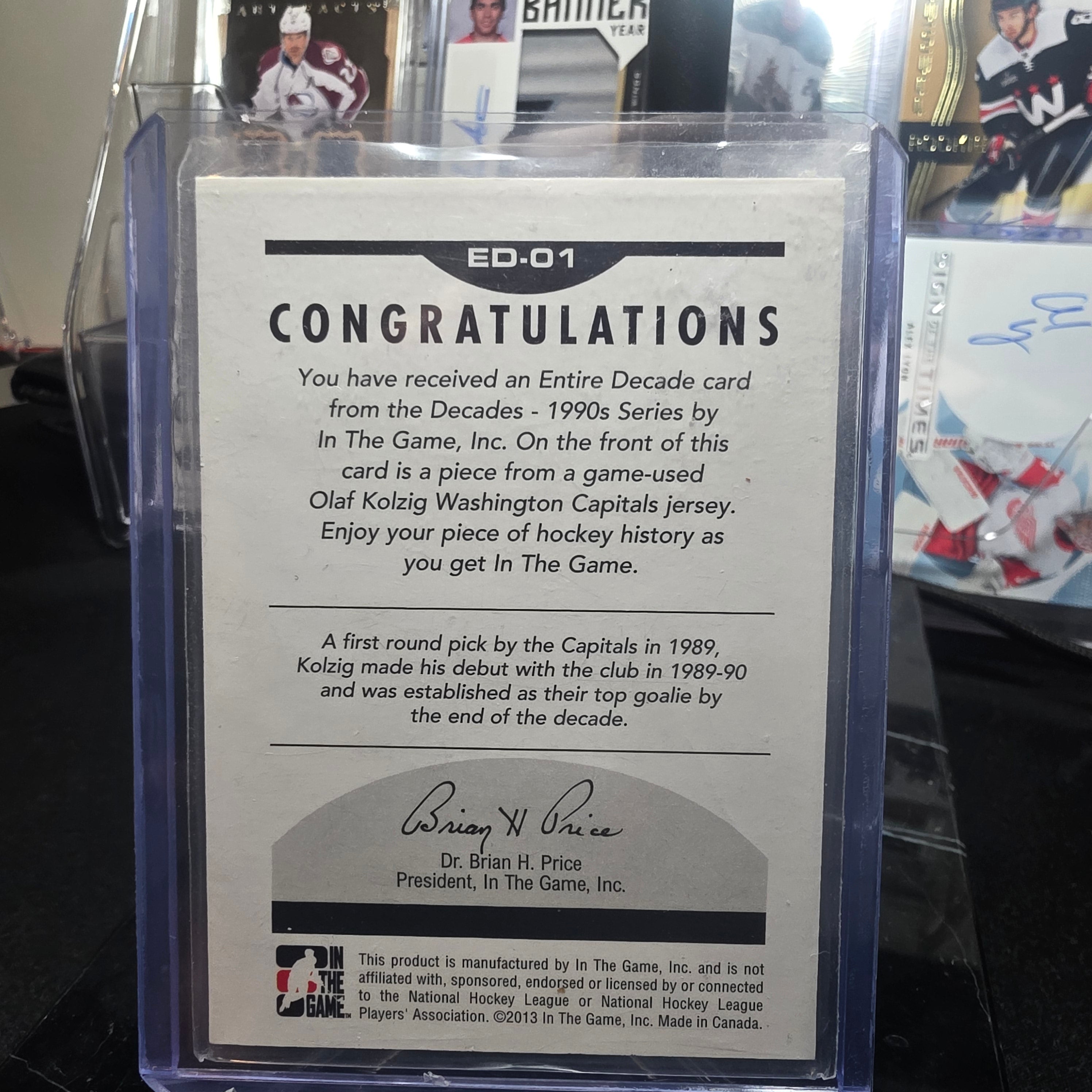 2013 In The Game Decades 1990s Entire Decade Jersey ED-01 Olaf Kolzig Washington Capitals