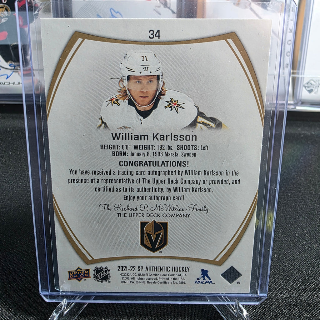 2021-22 SP Authentic William Karlsson #34 Limited Autograph Vegas Golden Knights