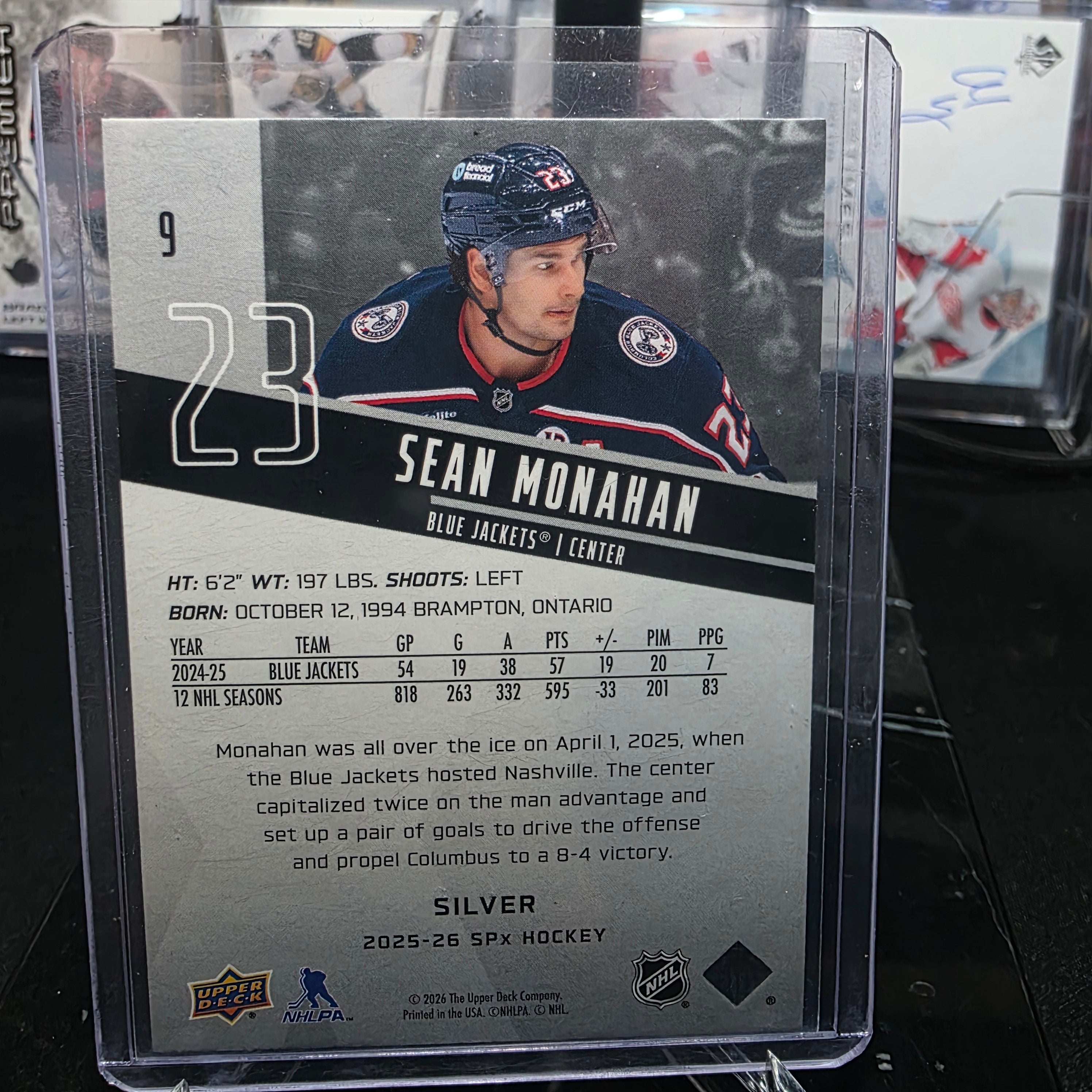 2025-26 SPx Sean Monahan #9 Silver Columbus Blue Jackets