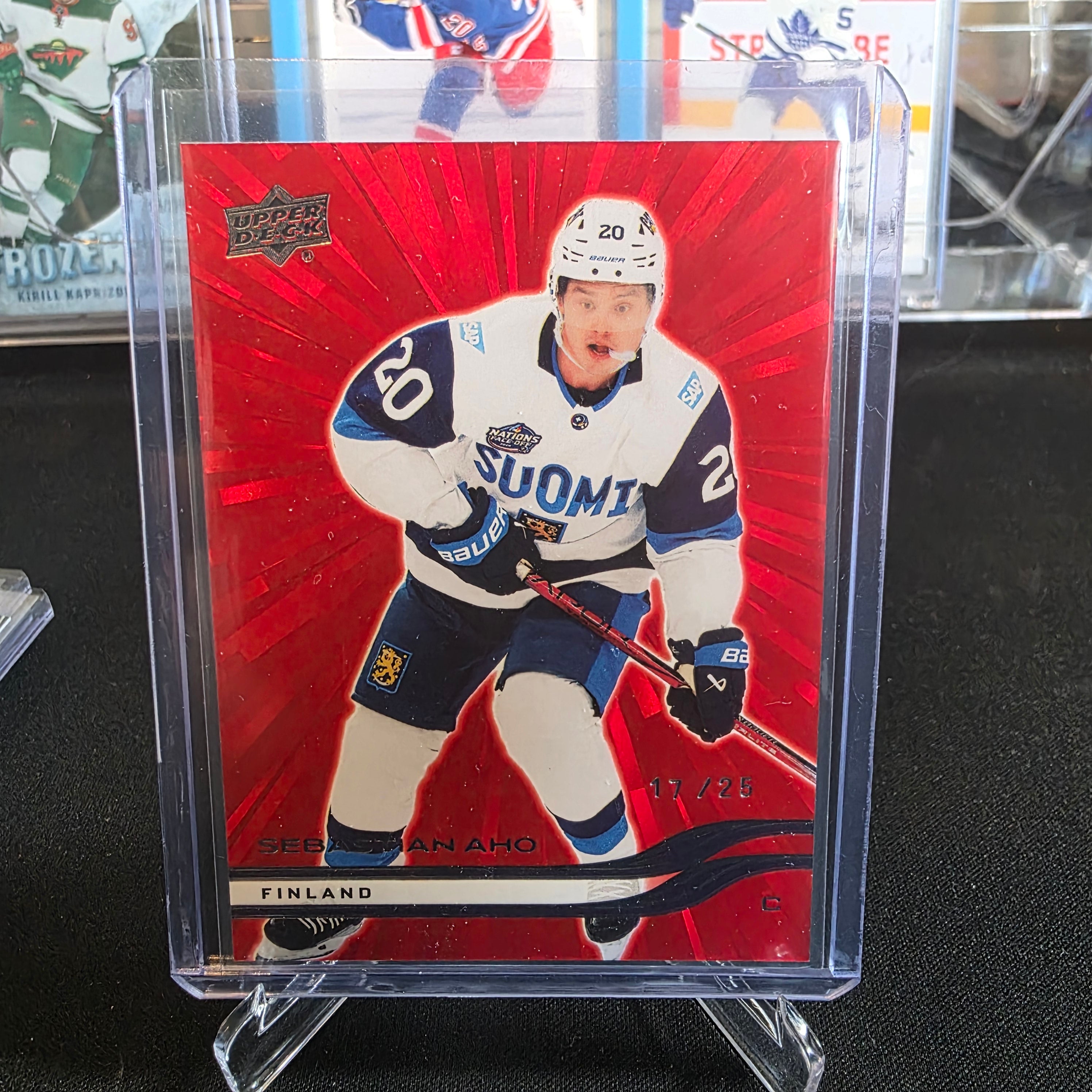 2025-26 UD Extended Sebastian Aho Outburst Red 17/25 #670 Finland 4 Nations