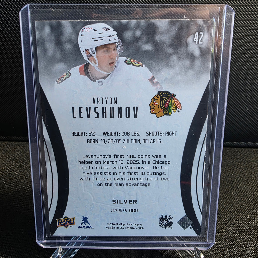 2025-26 Upper Deck SPx Finite Rookie Silver 42 Artyom Levshunov /399 Chicago Blackhawks