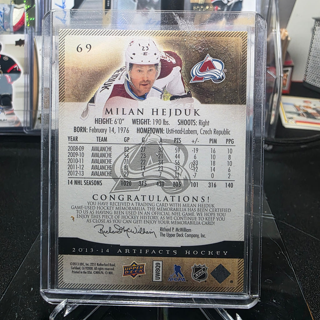 2013-14 Upper Deck Artifacts Milan Hejduk Dual Jersey Patch #118/125 (Colorado Avalanche)