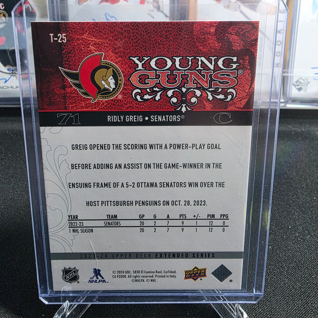 2023-24 Upper Deck Extended Series Ridly Greig T-25 Young Guns Ottawa Senators RC