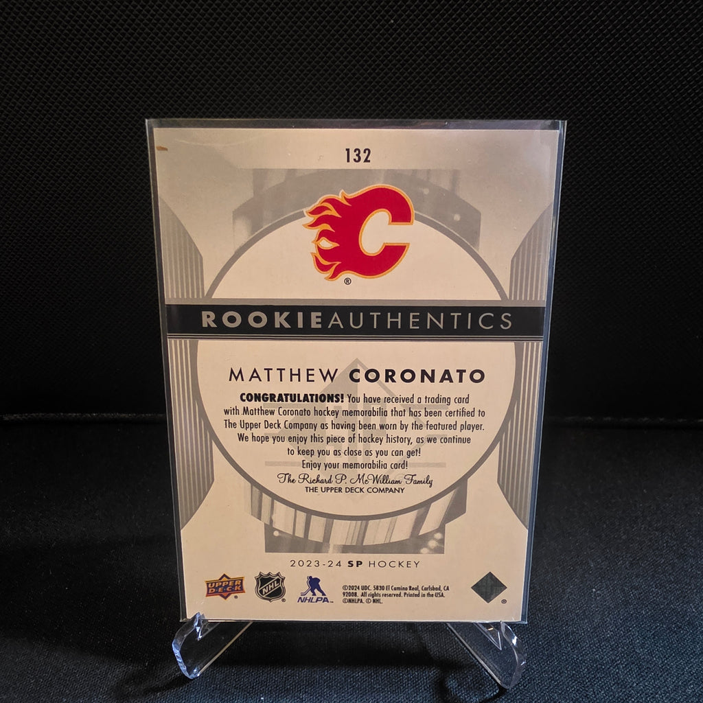 2023-24 UD SP Matthew Coronato Rookie Authentics Jersey 132 Calgary Flames RC