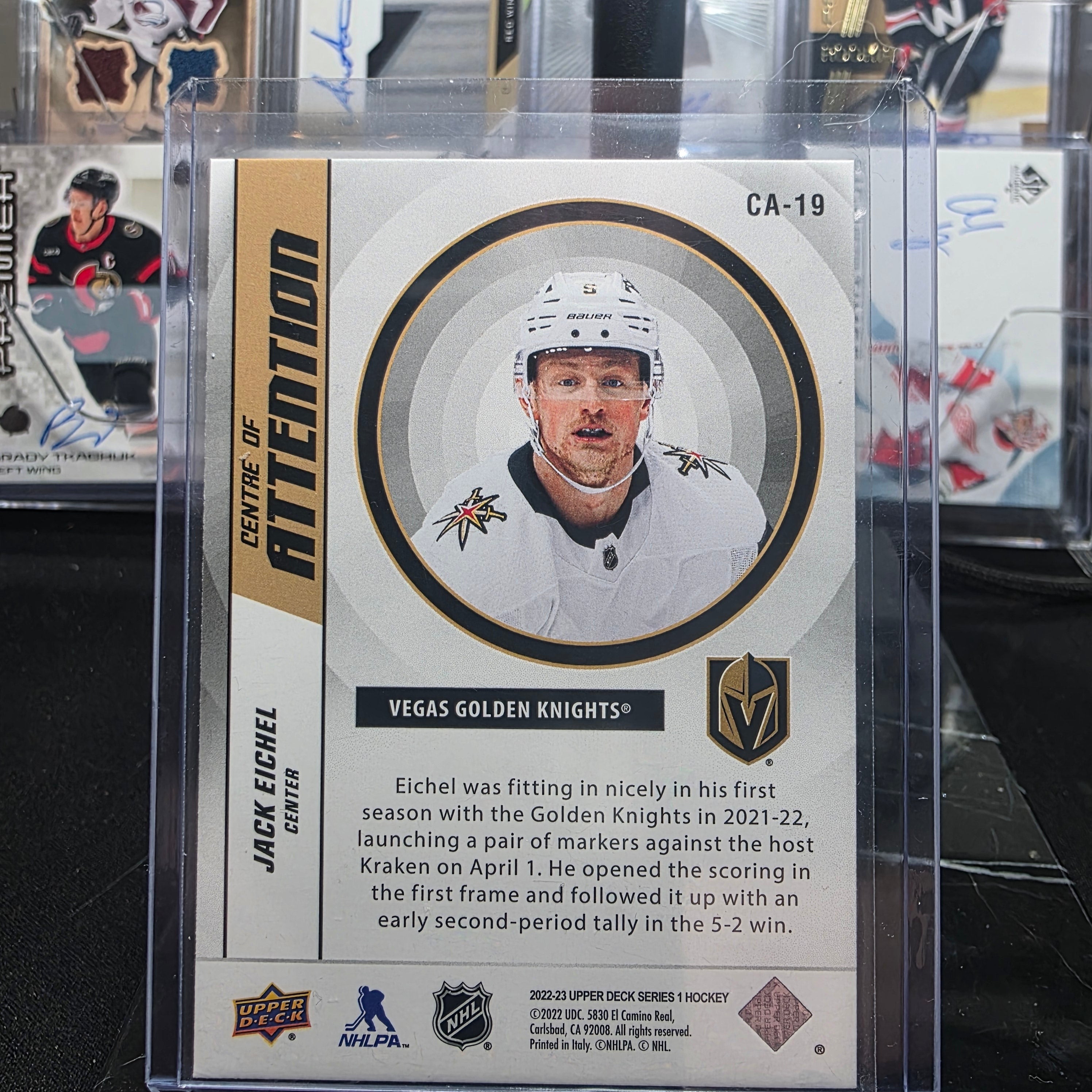 2022-23 Upper Deck Series 1 Centre of Attention Gold CA-19 Jack Eichel Vegas Golden Knights