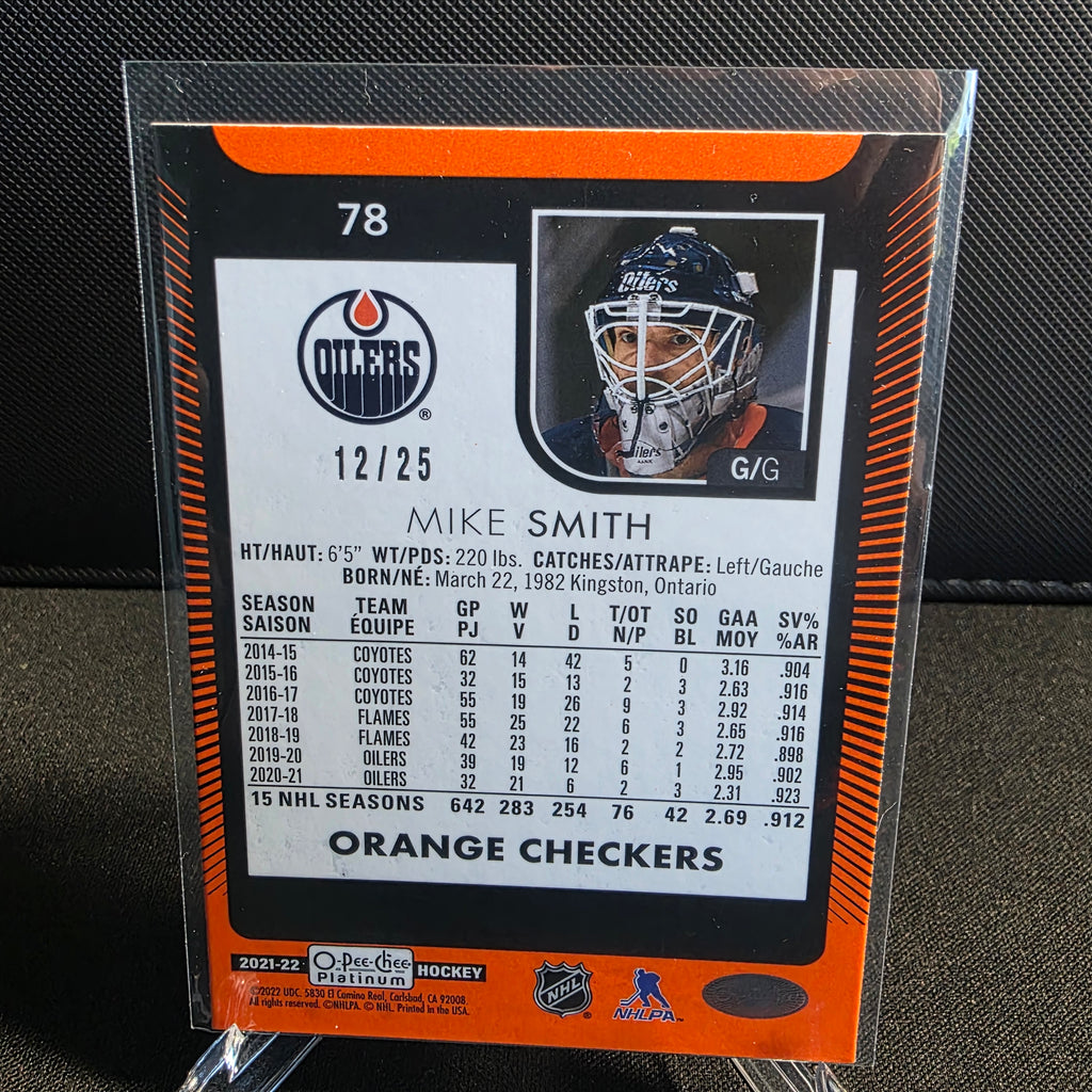 2021-22 O-Pee-Chee Platinum Orange Checkers 78 Mike Smith /25 Edmonton Oilers