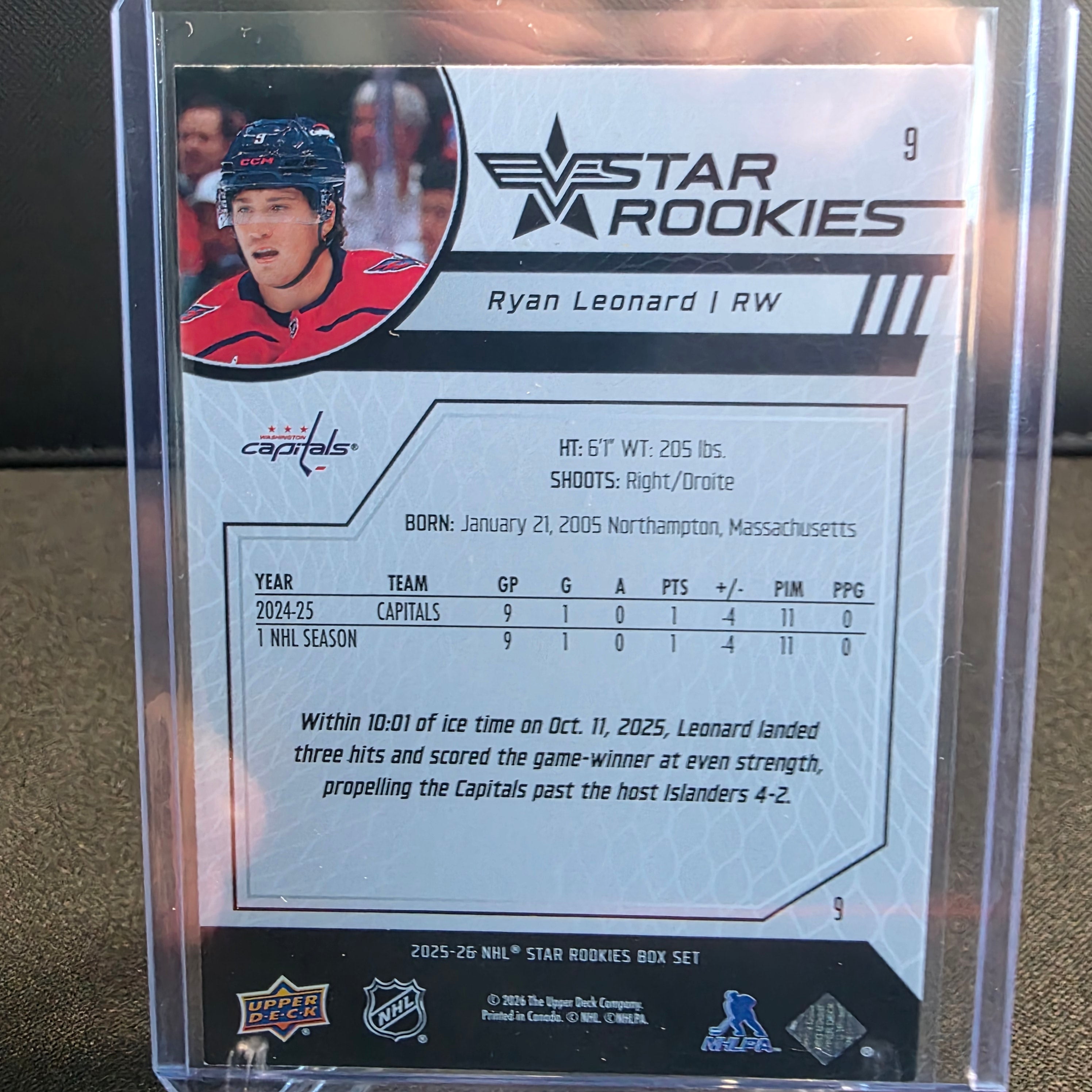 2025-26 Upper Deck Star Rookies Box Set 9 Ryan Leonard Washington Capitals