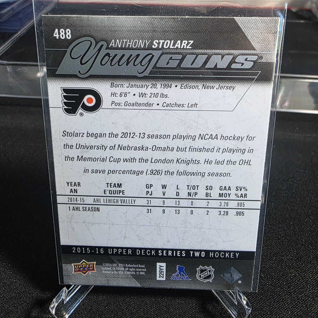 2015-16 Upper Deck Series 2 Young Guns 488 Anthony Stolarz Philadelphia Flyers