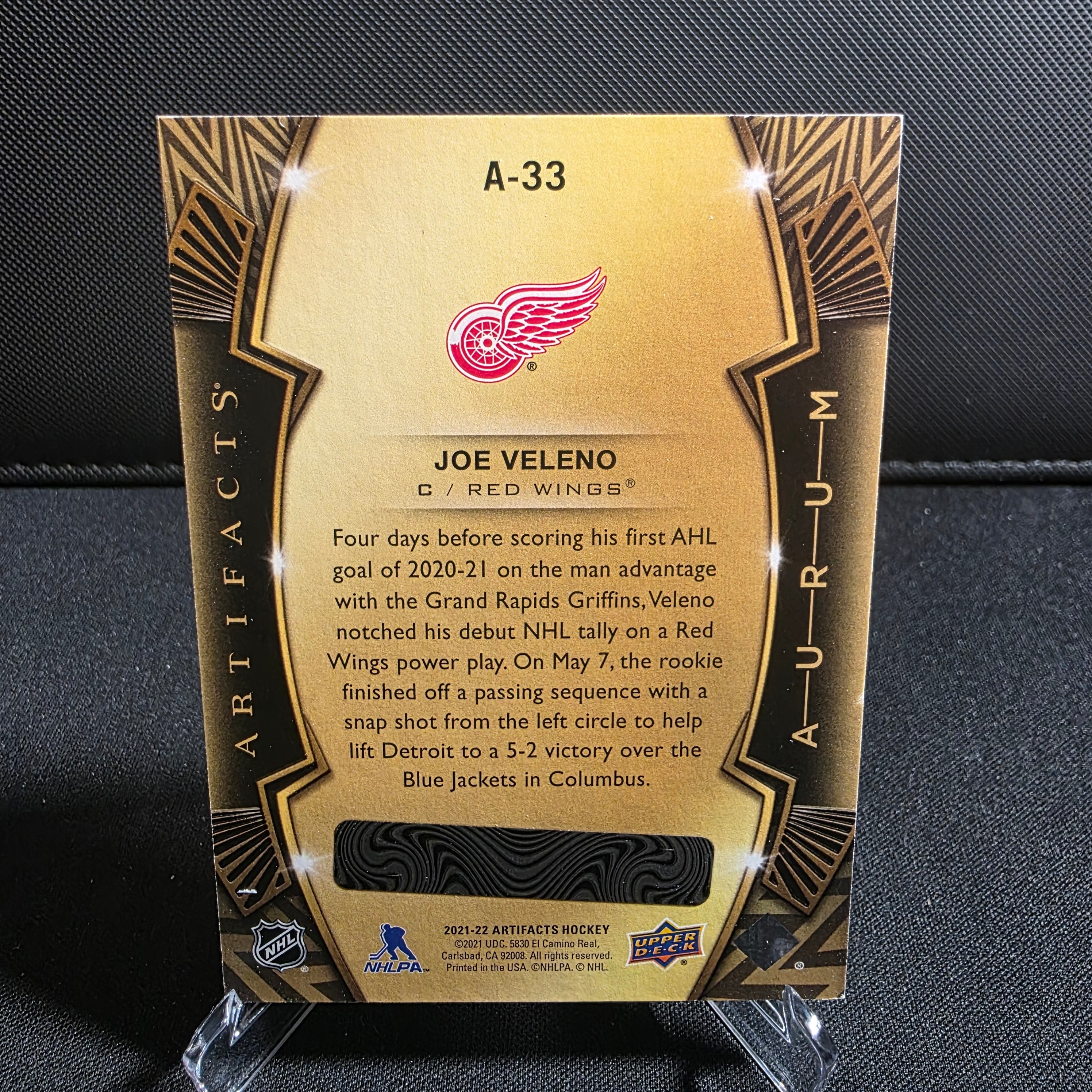 2021-22 Upper Deck Artifacts Aurum Joe Veleno A-33 Red Wings RC