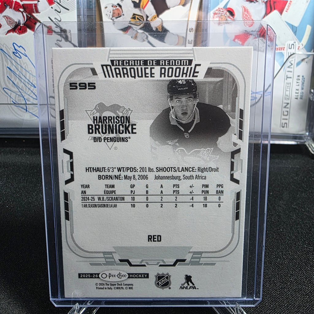 2025-26 O-Pee-Chee Harrison Brunicke #595 Marquee Rookie Red Pittsburgh Penguins RC