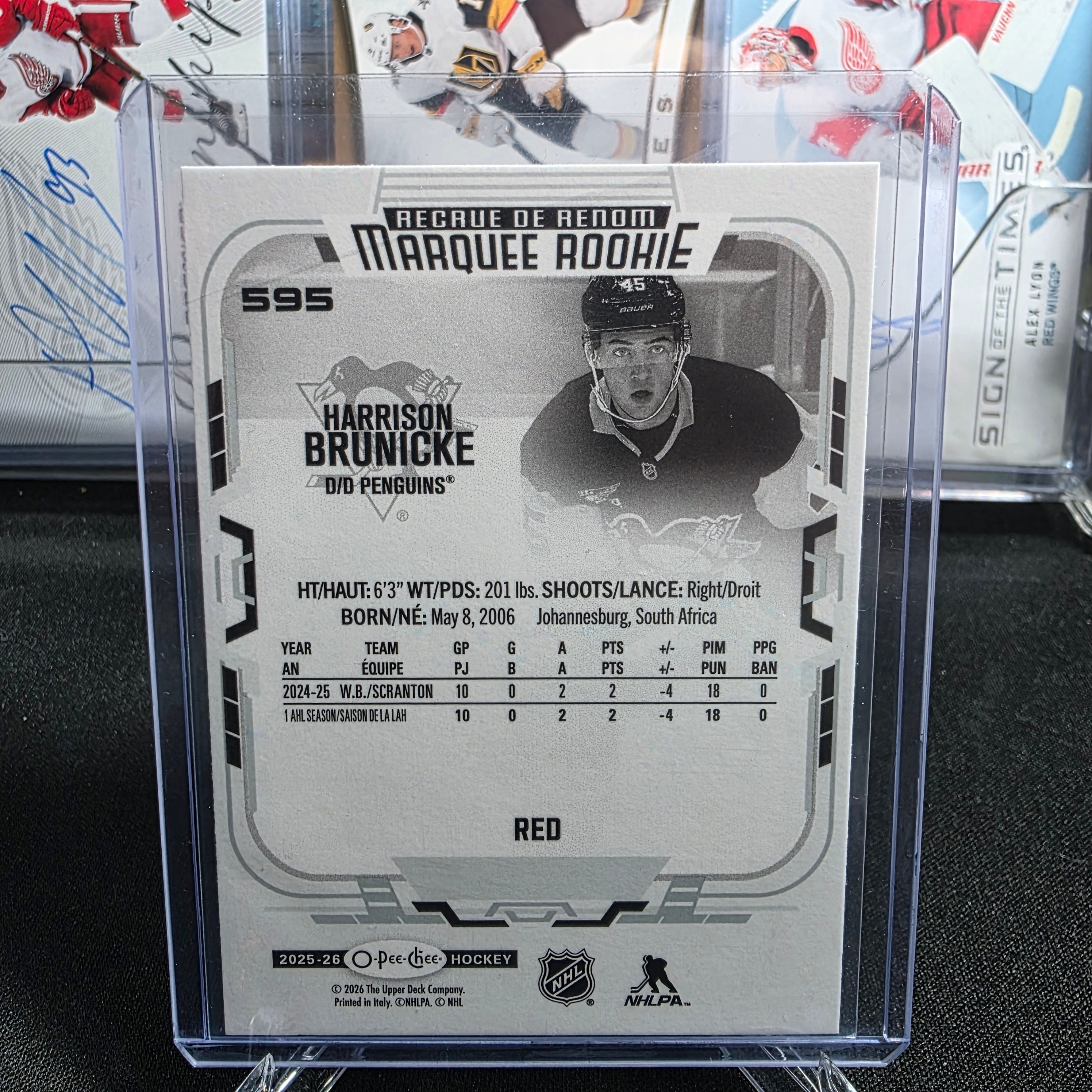 2025-26 O-Pee-Chee Harrison Brunicke #595 Marquee Rookie Red Pittsburgh Penguins RC
