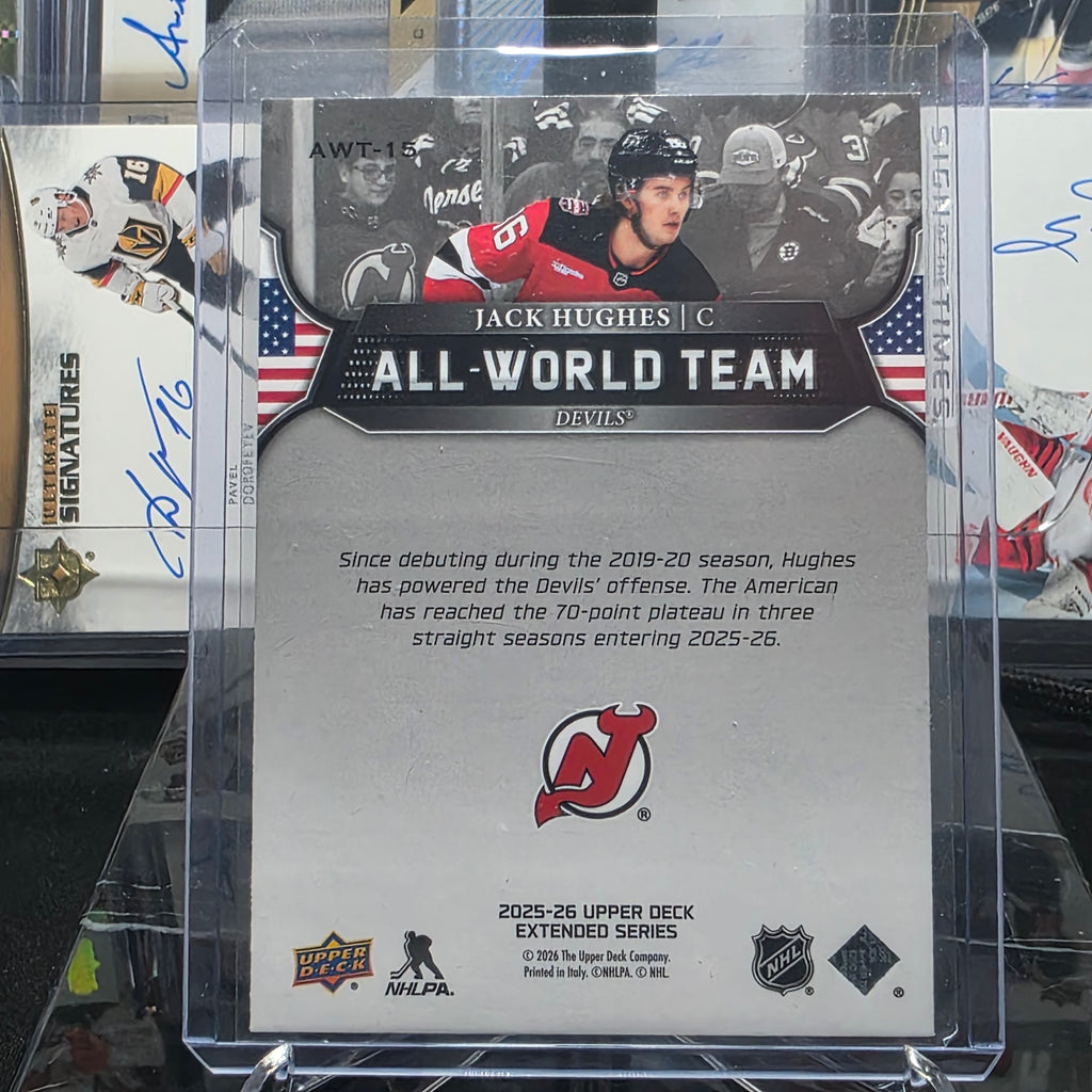 2025-26 Upper Deck Extended Series Jack Hughes All-World Team #AWT-15 (New Jersey Devils)