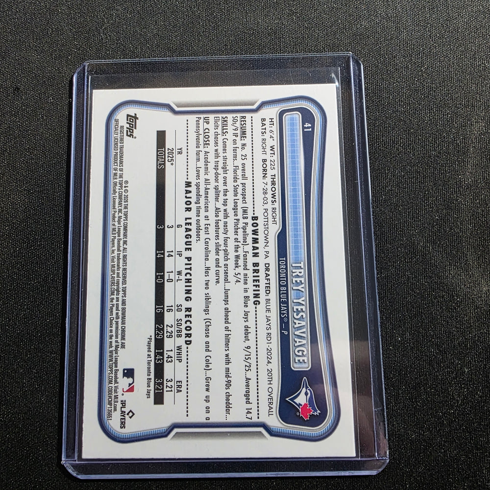 Trey Yesavage 2026 Bowman Chrome Mega Box Mojo Refractor #41 Rookie RC Toronto