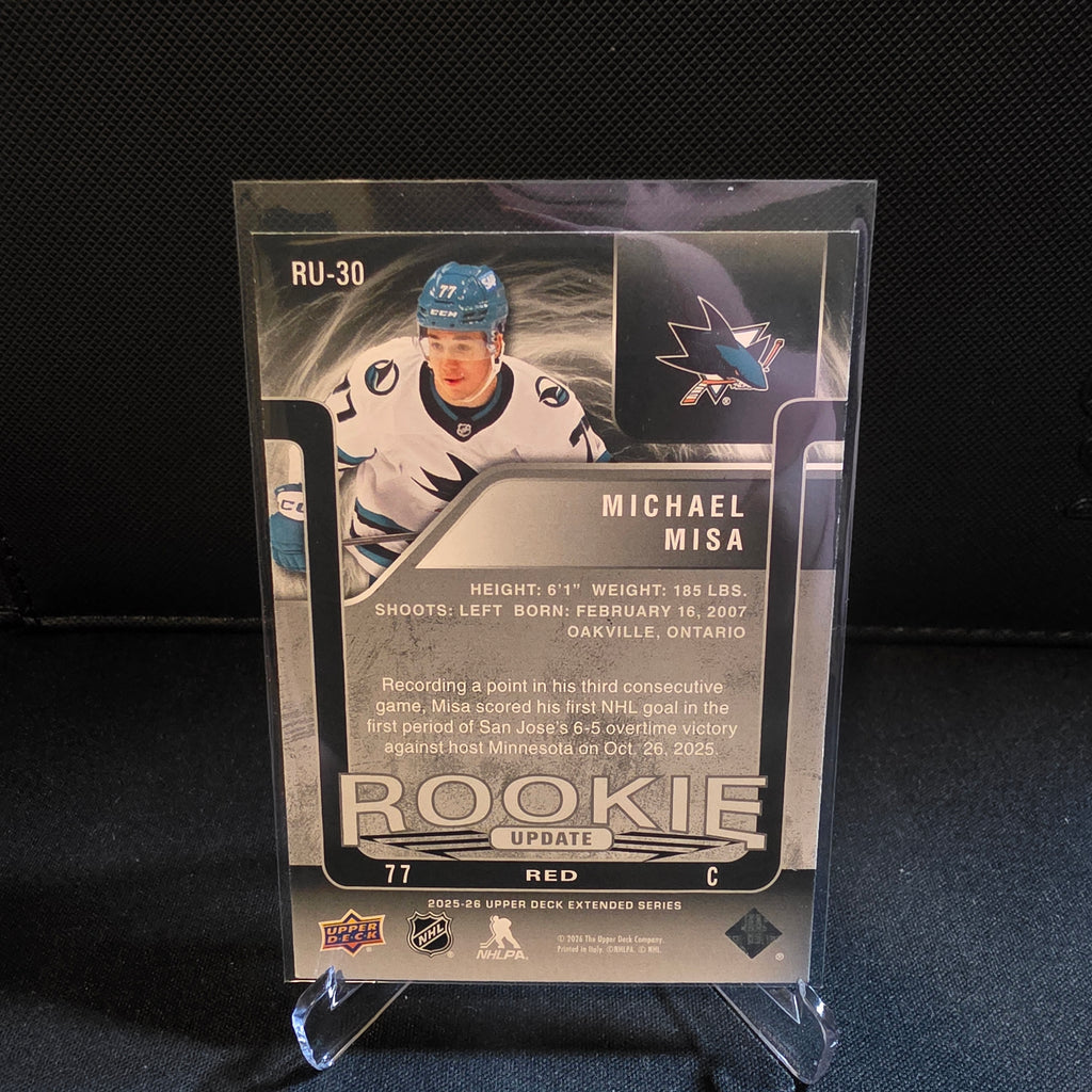2025-26 UD Extended Michael Misa Rookie Update Red 155/199 RU-30 Sharks RC