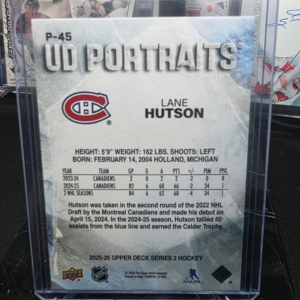 2025-26 Upper Deck Series 2 P-45 UD Portraits Lane Hutson Montreal Canadiens
