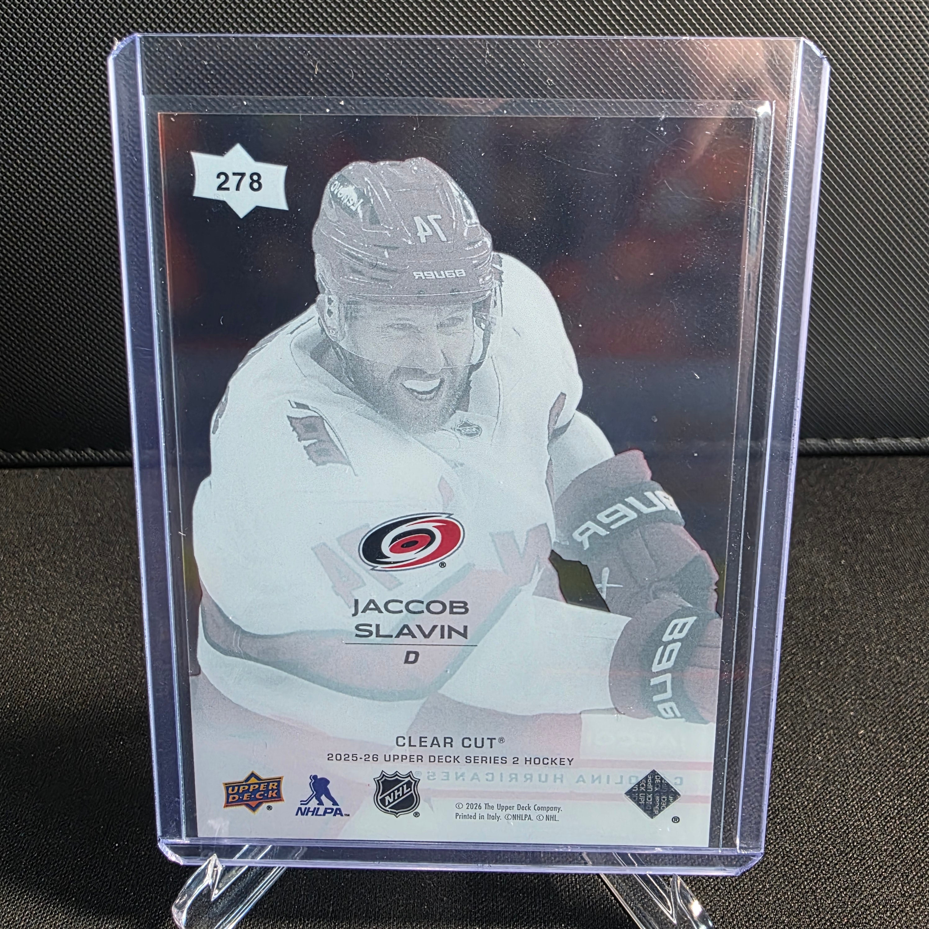 2025-26 Upper Deck Series 2 Clear Cut 278 Jaccob Slavin Carolina Hurricanes