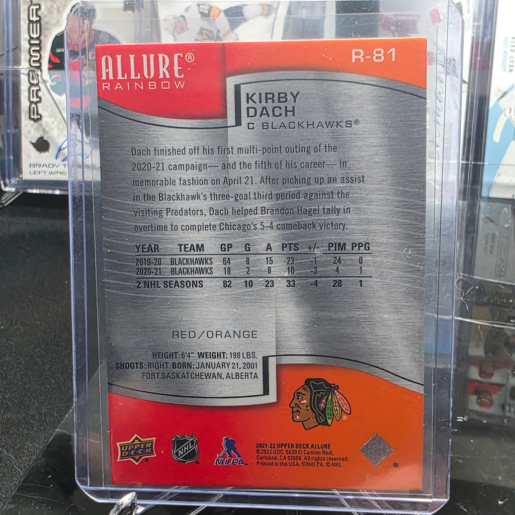 2021-22 Upper Deck Allure Kirby Dach #R-81 Red/Orange Rainbow Chicago Blackhawks