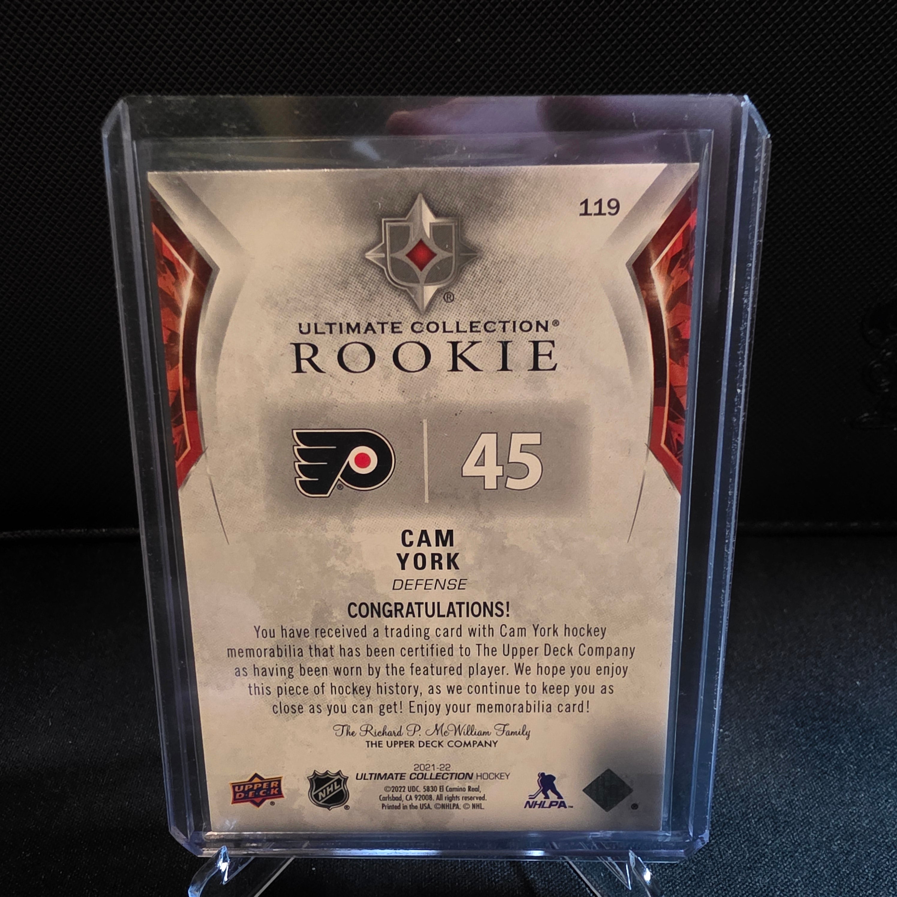 2021-22 UD Ultimate Collection Cam York Rookie Jersey 119 058/699 Flyers RC