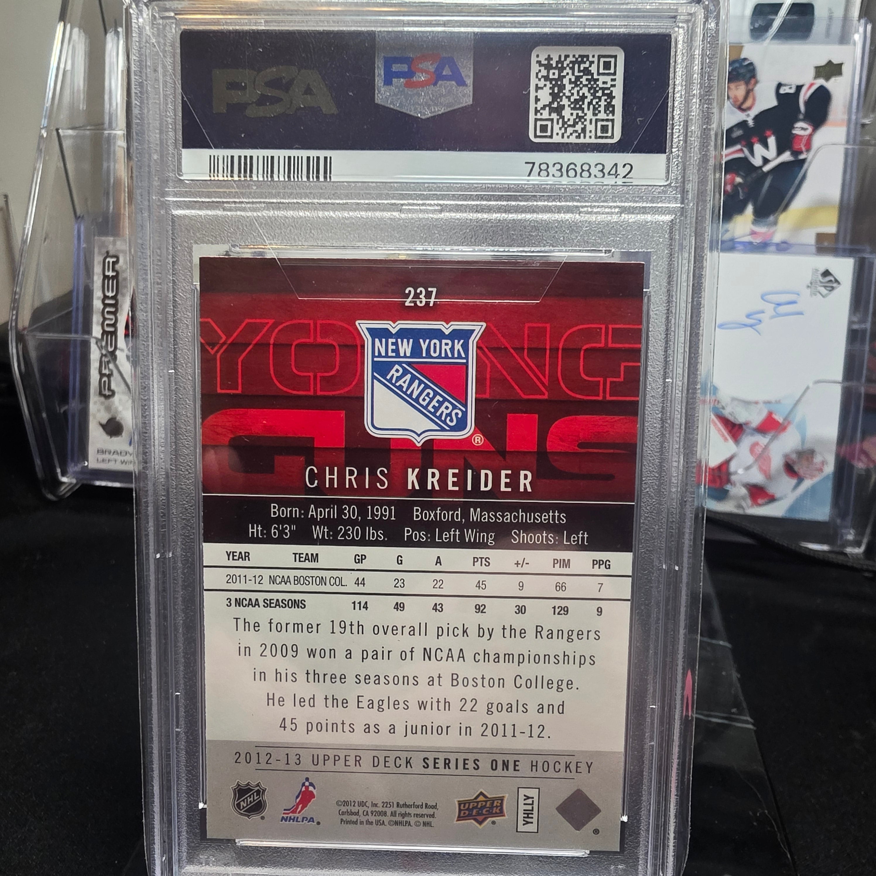 2012-13 Upper Deck Series 1 Young Guns 237 Chris Kreider New York Rangers PSA 9