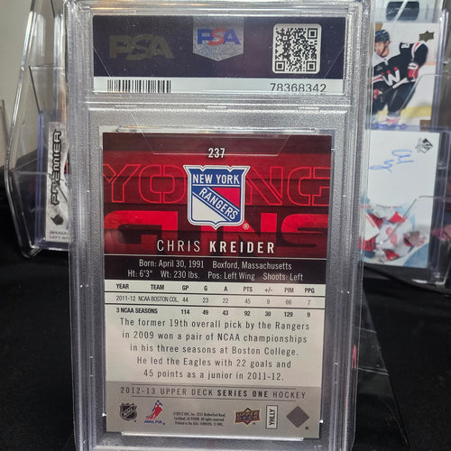 2012-13 Upper Deck Series 1 Young Guns 237 Chris Kreider New York Rangers PSA 9
