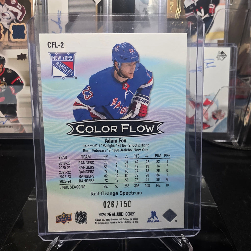 2024-25 Upper Deck Allure Color Flow Red-Orange Spectrum CFL-2 Adam Fox New York Rangers 026/150
