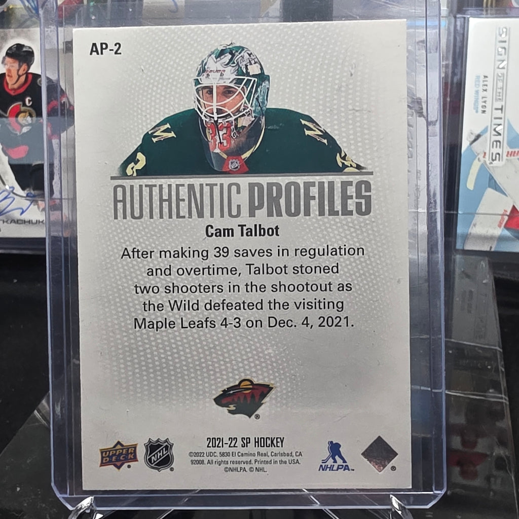 2021-22 Upper Deck SP Hockey Cam Talbot Authentic Profiles #AP-2 /1199 Minnesota Wild