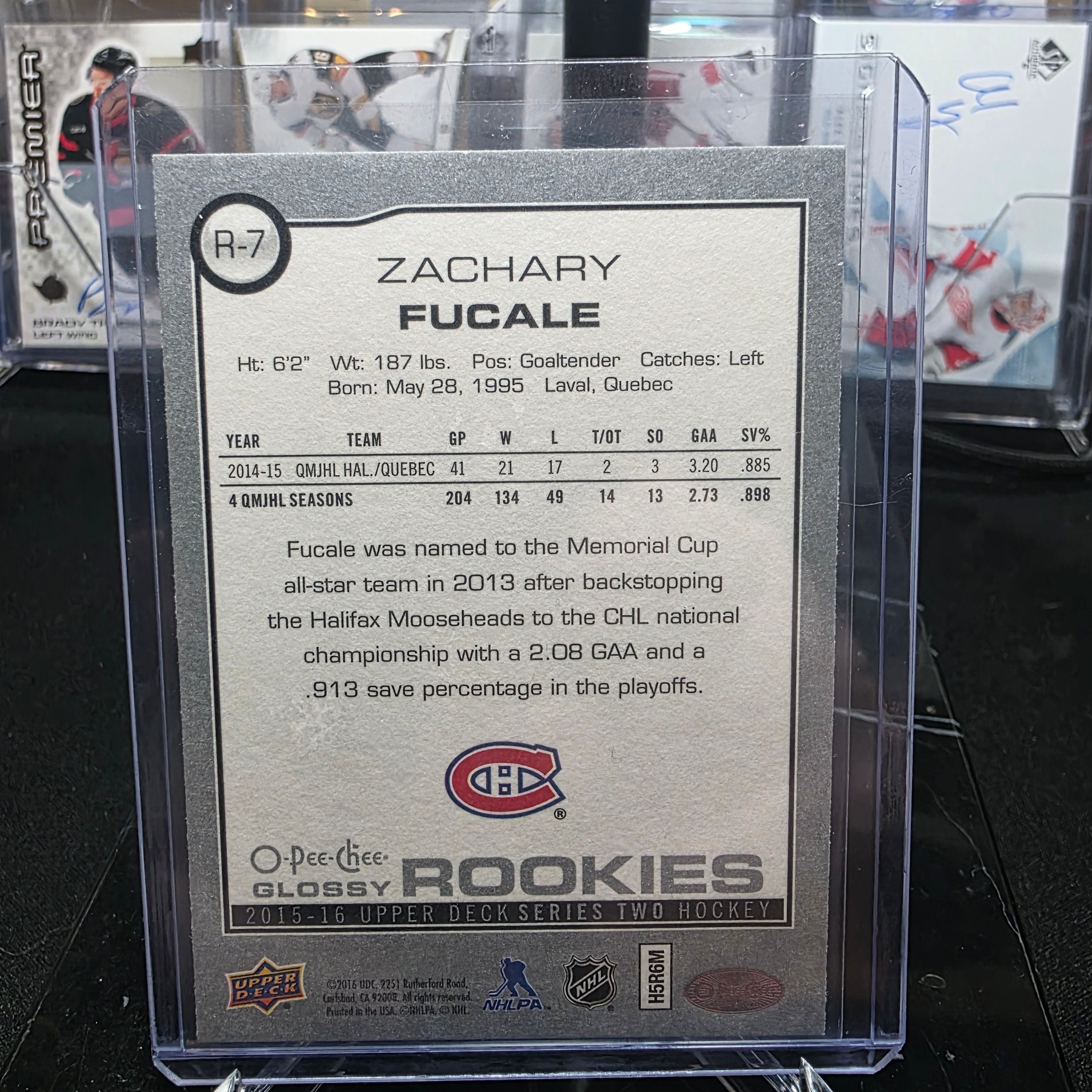 2015-16 Upper Deck Series 2 O-Pee-Chee Glossy Rookies R-7 Zachary Fucale Montreal Canadiens