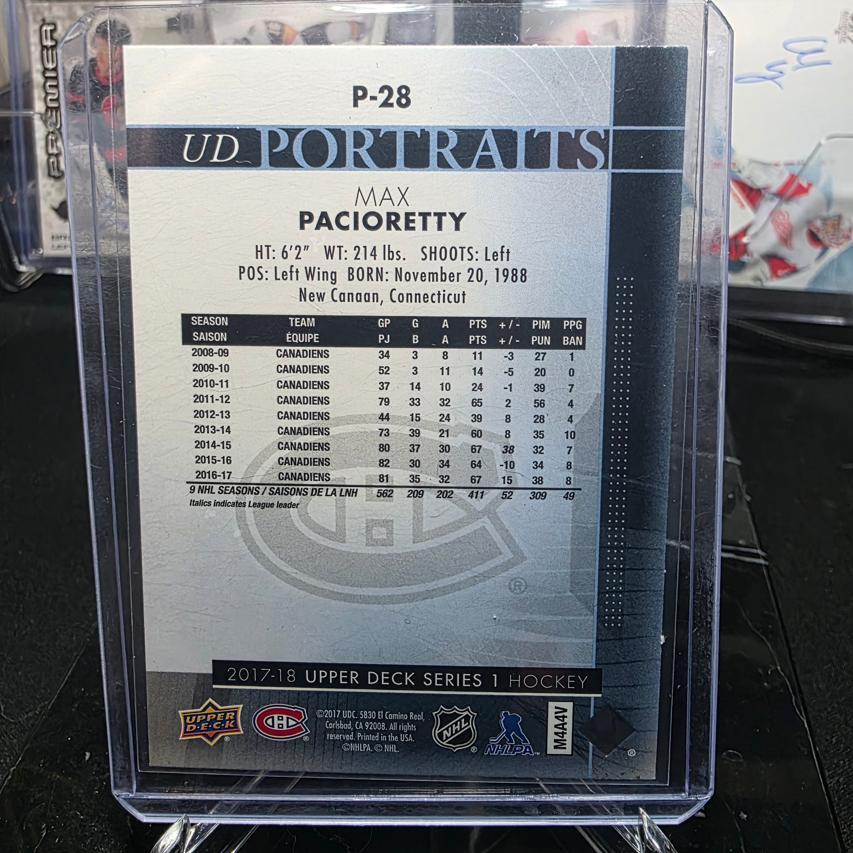 2017-18 Upper Deck Series 1 P-28 UD Portraits Max Pacioretty Montreal Canadiens
