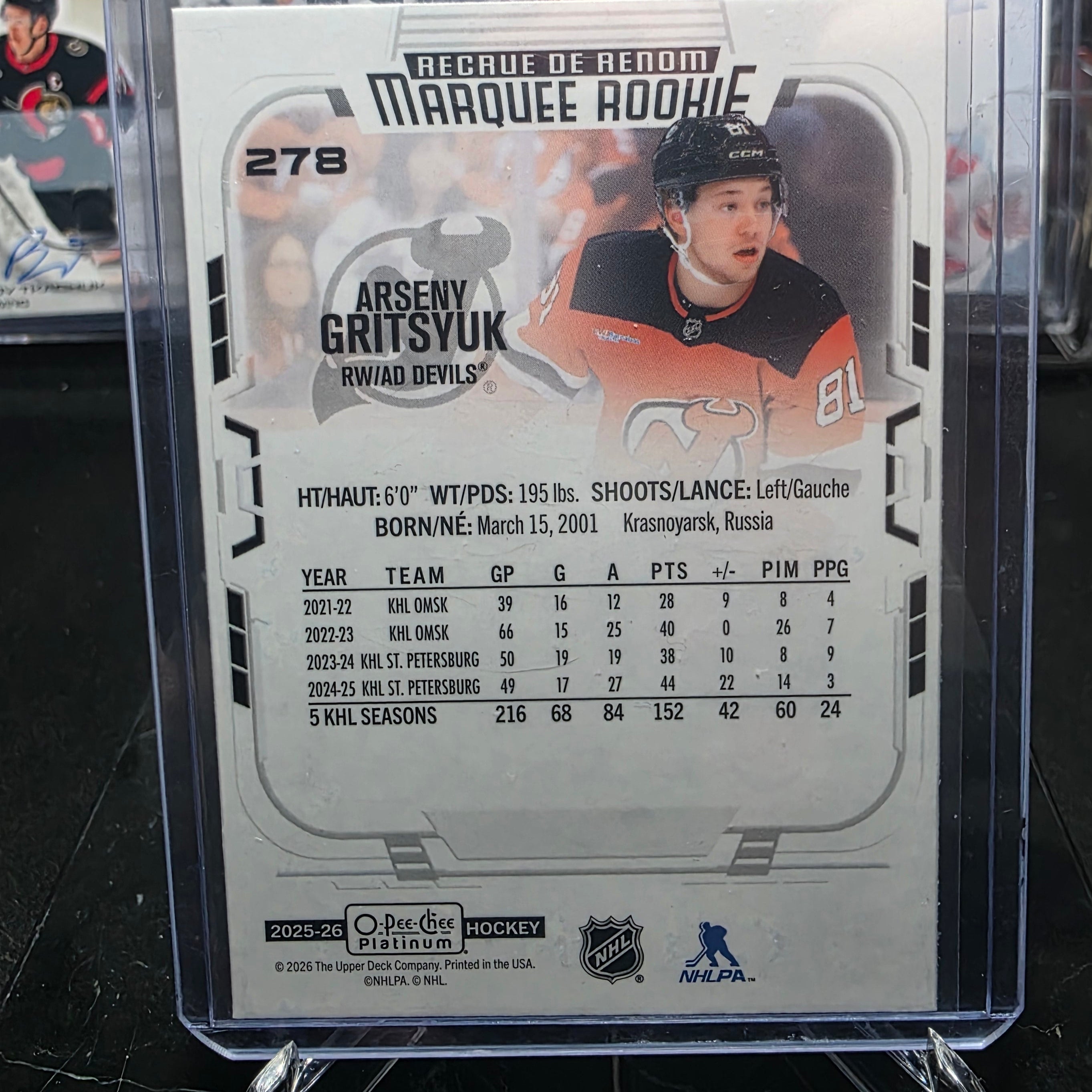 2025-26 O-Pee-Chee Platinum Arseny Gritsyuk #278 Marquee Rookie New Jersey Devils
