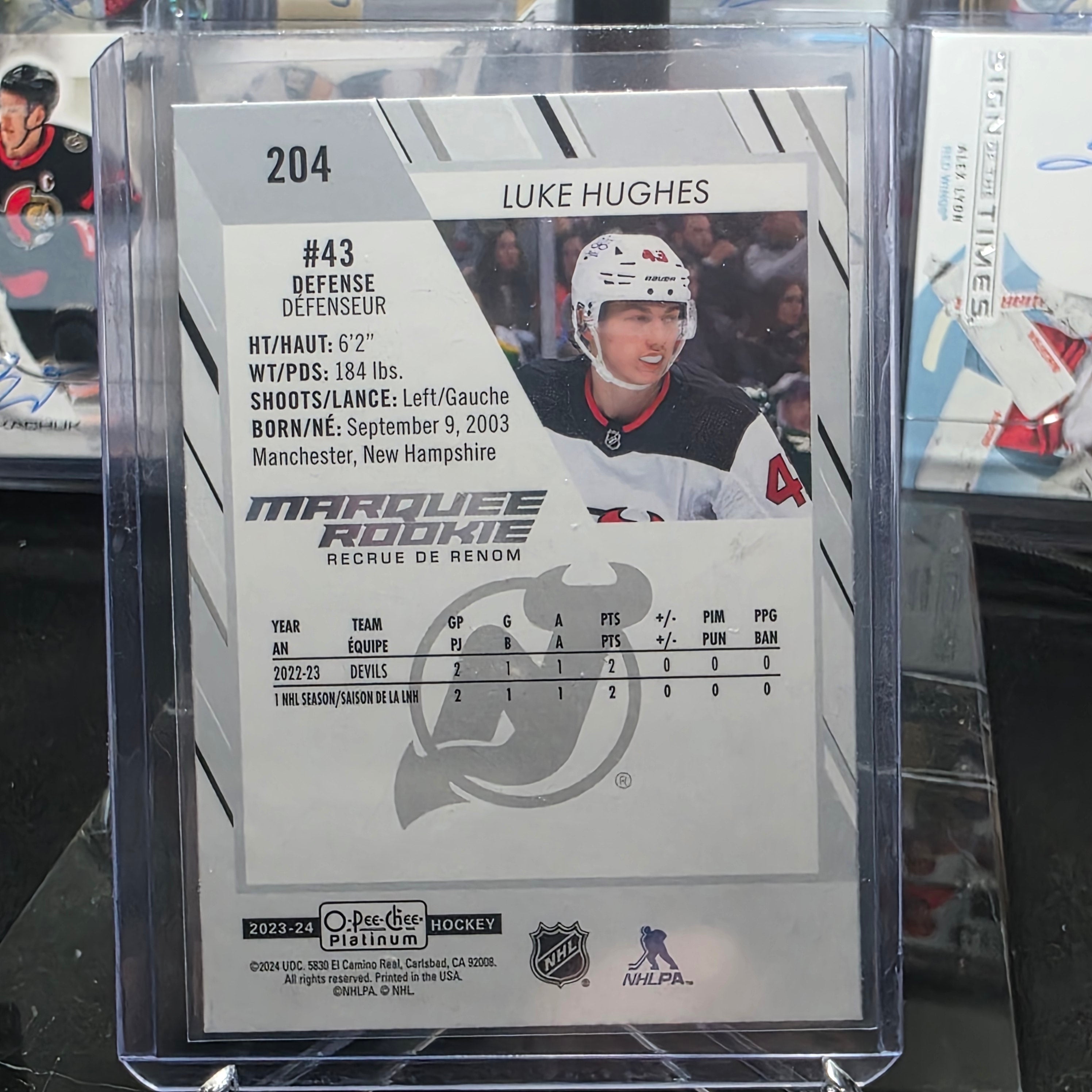 2023-24 O-Pee-Chee Platinum Luke Hughes #204 Marquee Rookie New Jersey Devils