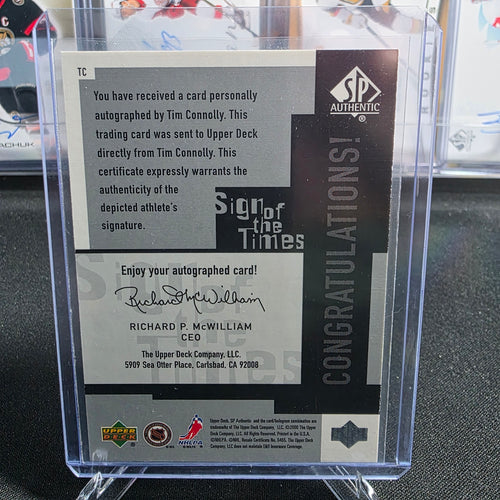 2000-01 SP Authentic Tim Connolly TC Sign of the Times Auto New York Islanders