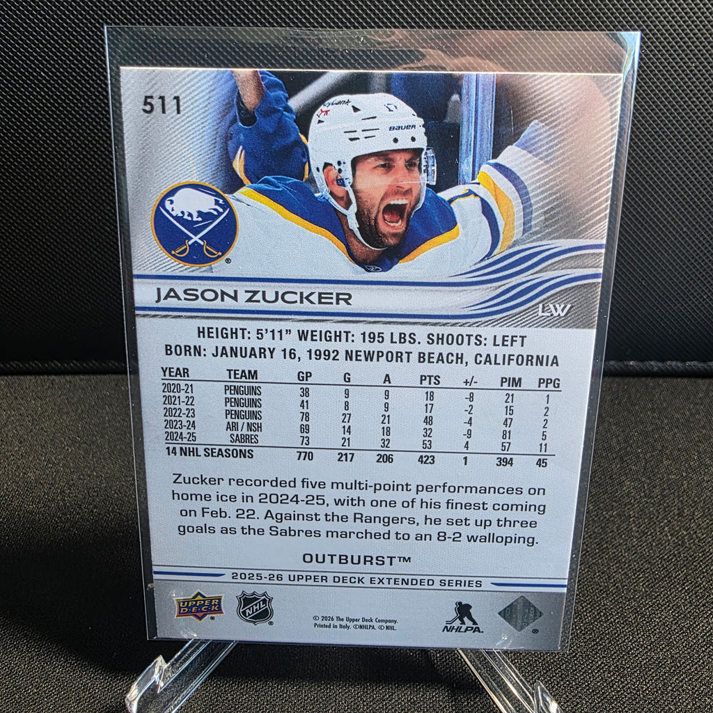 2025-26 Upper Deck Extended Series Outburst 511 Jason Zucker Buffalo Sabres