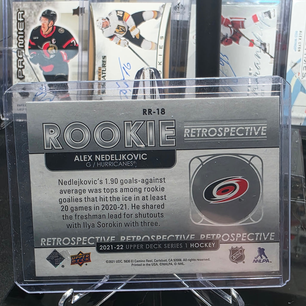 2021-22 Upper Deck Series 1 Alex Nedeljkovic #RR-18 Rookie Retrospective Carolina Hurricanes