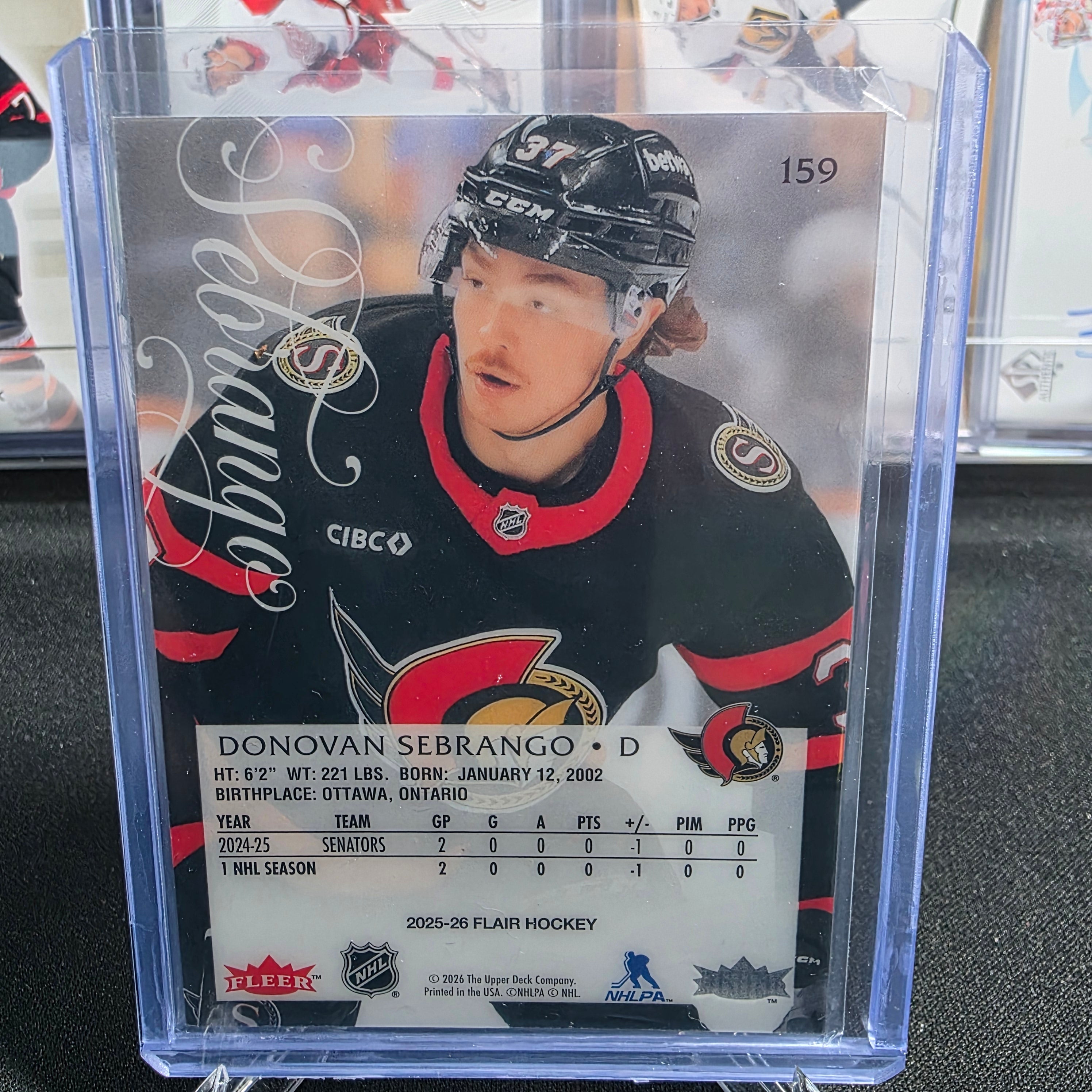 2025-26 Flair Hockey Donovan Sebrango #159 Flair RC Ottawa Senators RC