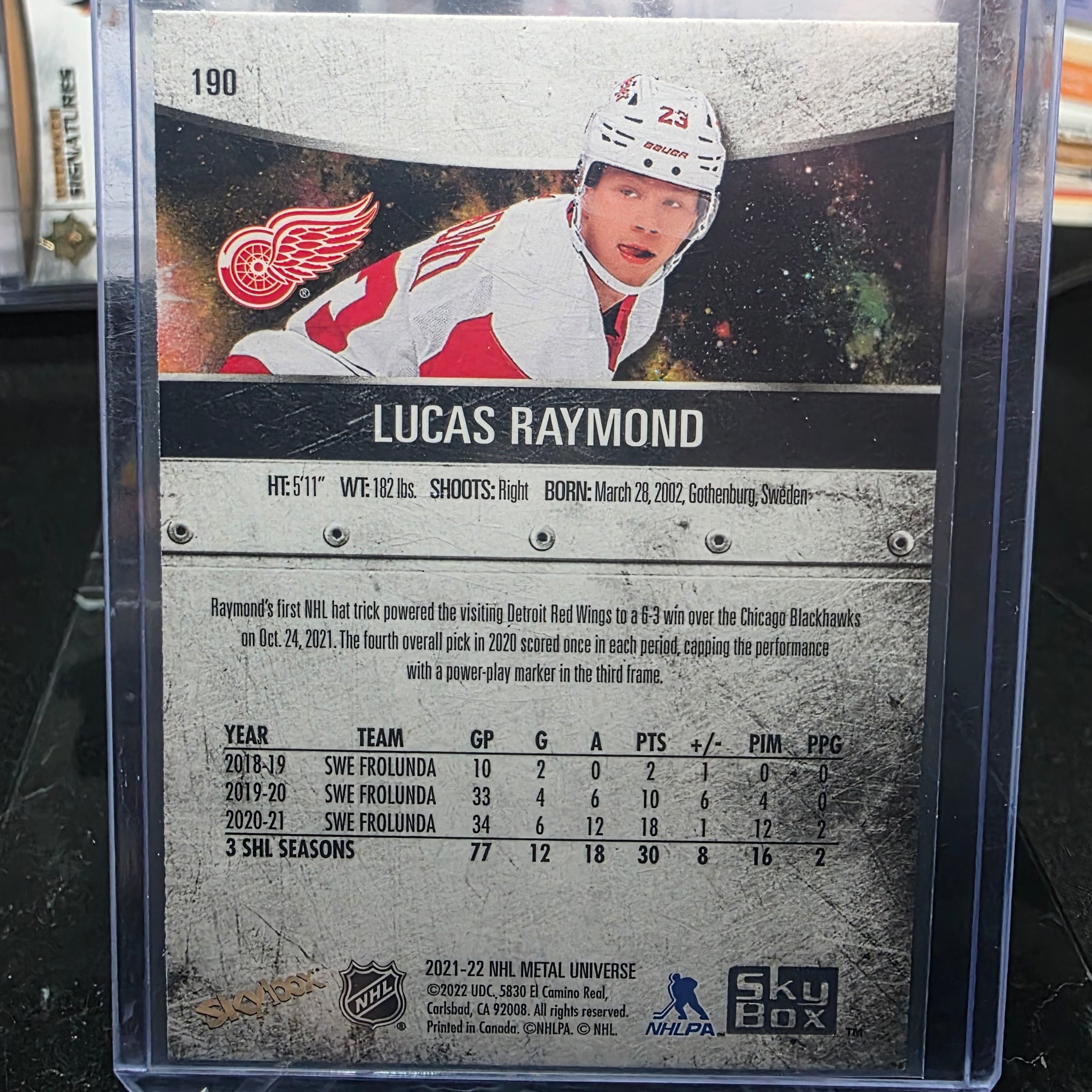 2021-22 Skybox Metal Universe Lucas Raymond #190 Rookie RC Detroit Red Wings