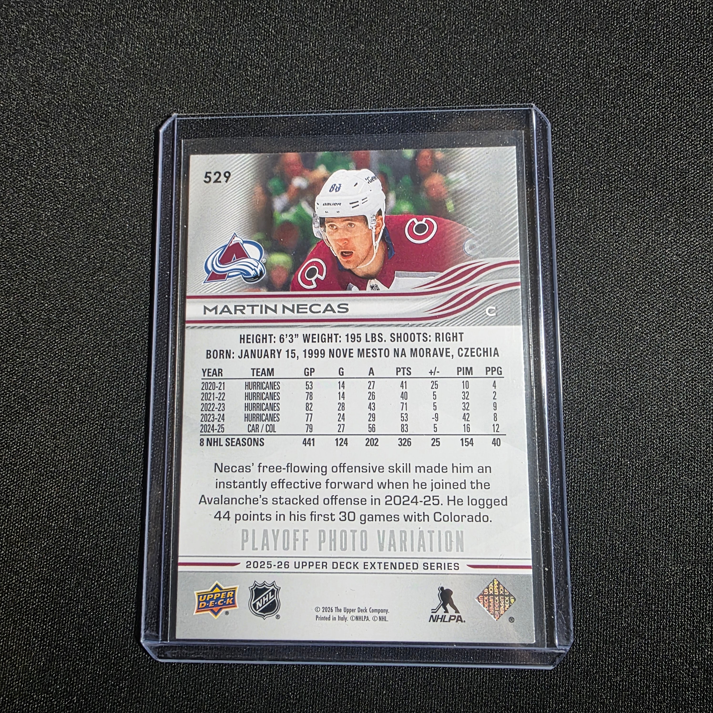 Upper Deck 2025-26 Extended Series Playoff Photo Variation Martin Necas #529