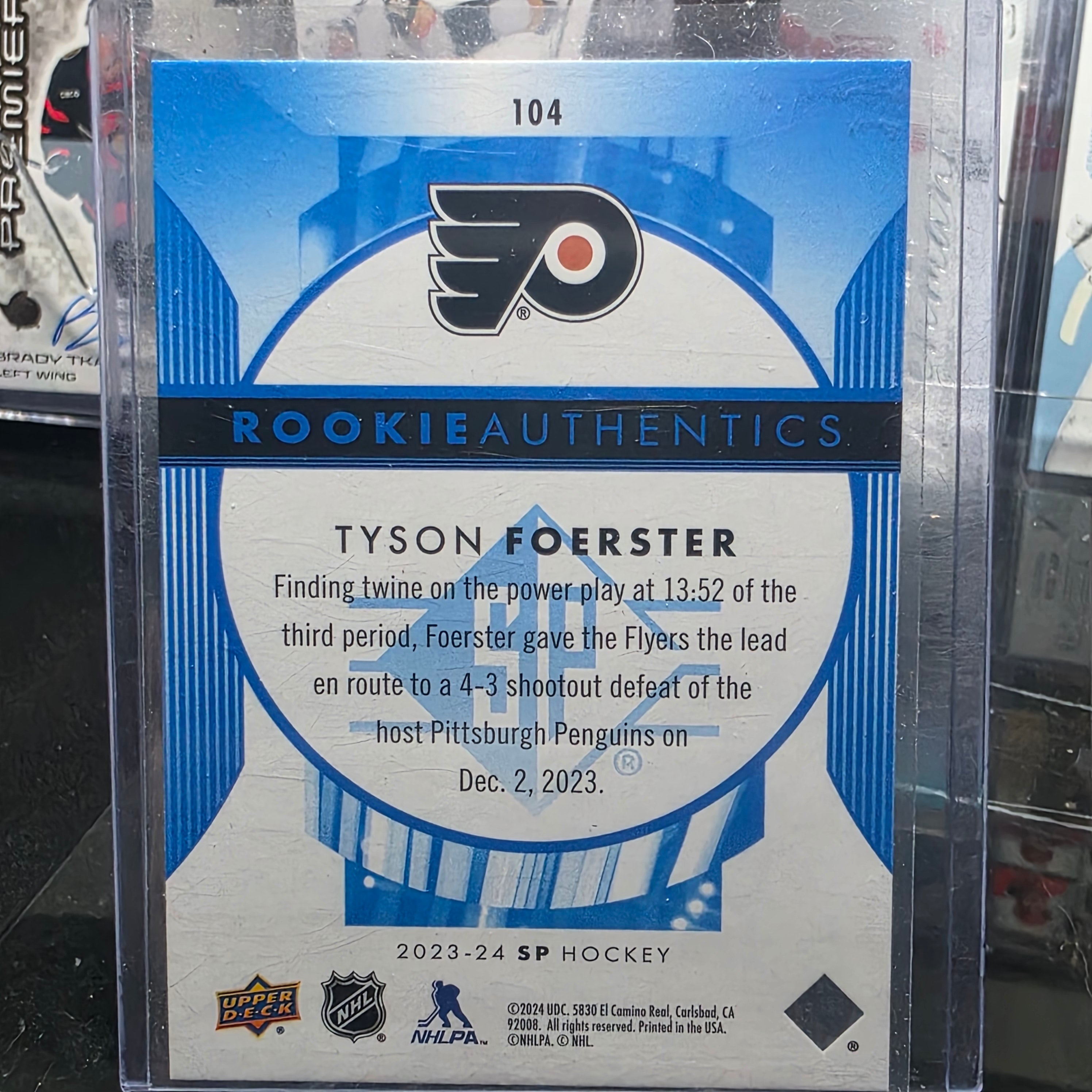 2023-24 SP Hockey Tyson Foerster #104 Rookie Authentics Philadelphia Flyers