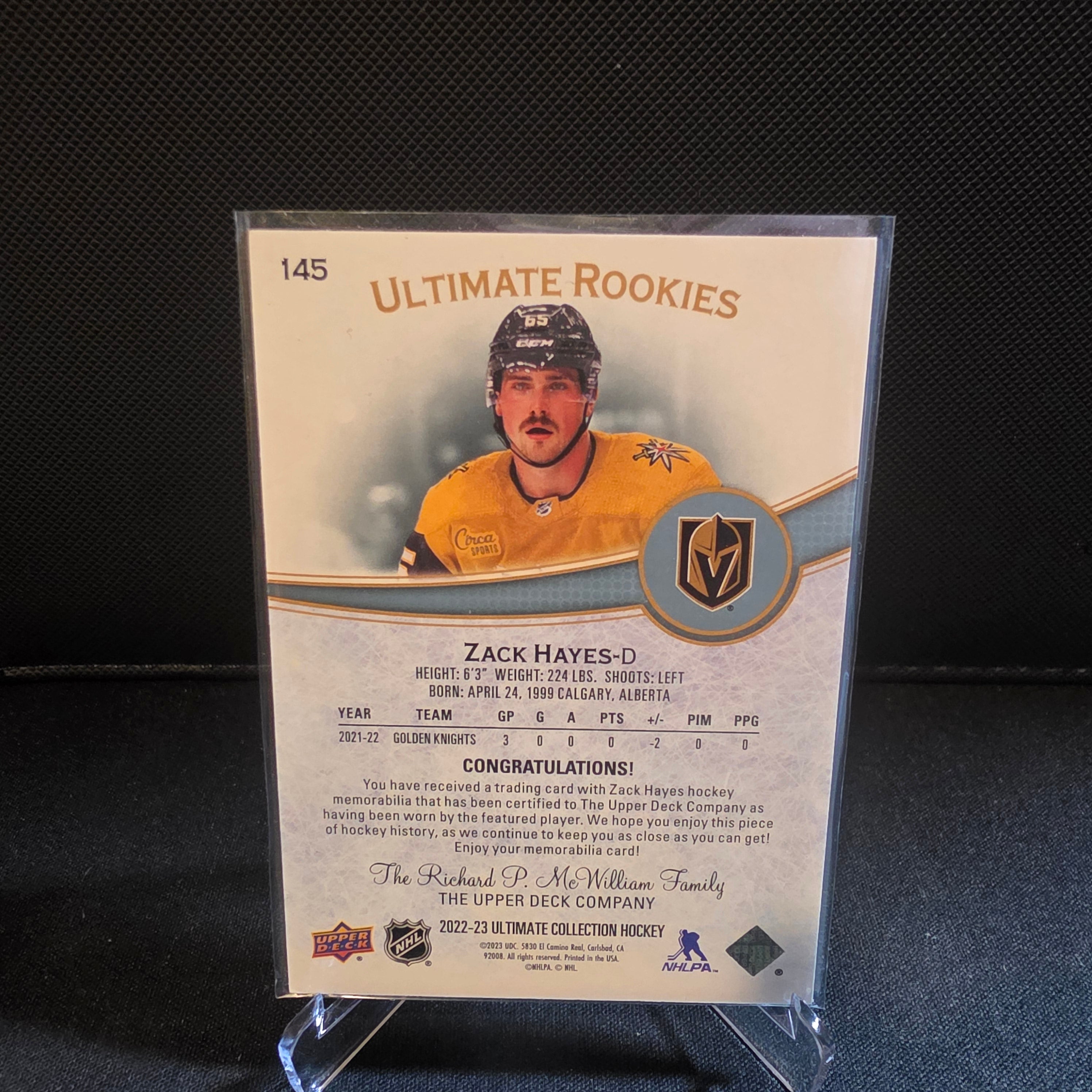 2022-23 UD Ultimate Collection Zack Hayes Ultimate Rookies Jersey 145 713/799