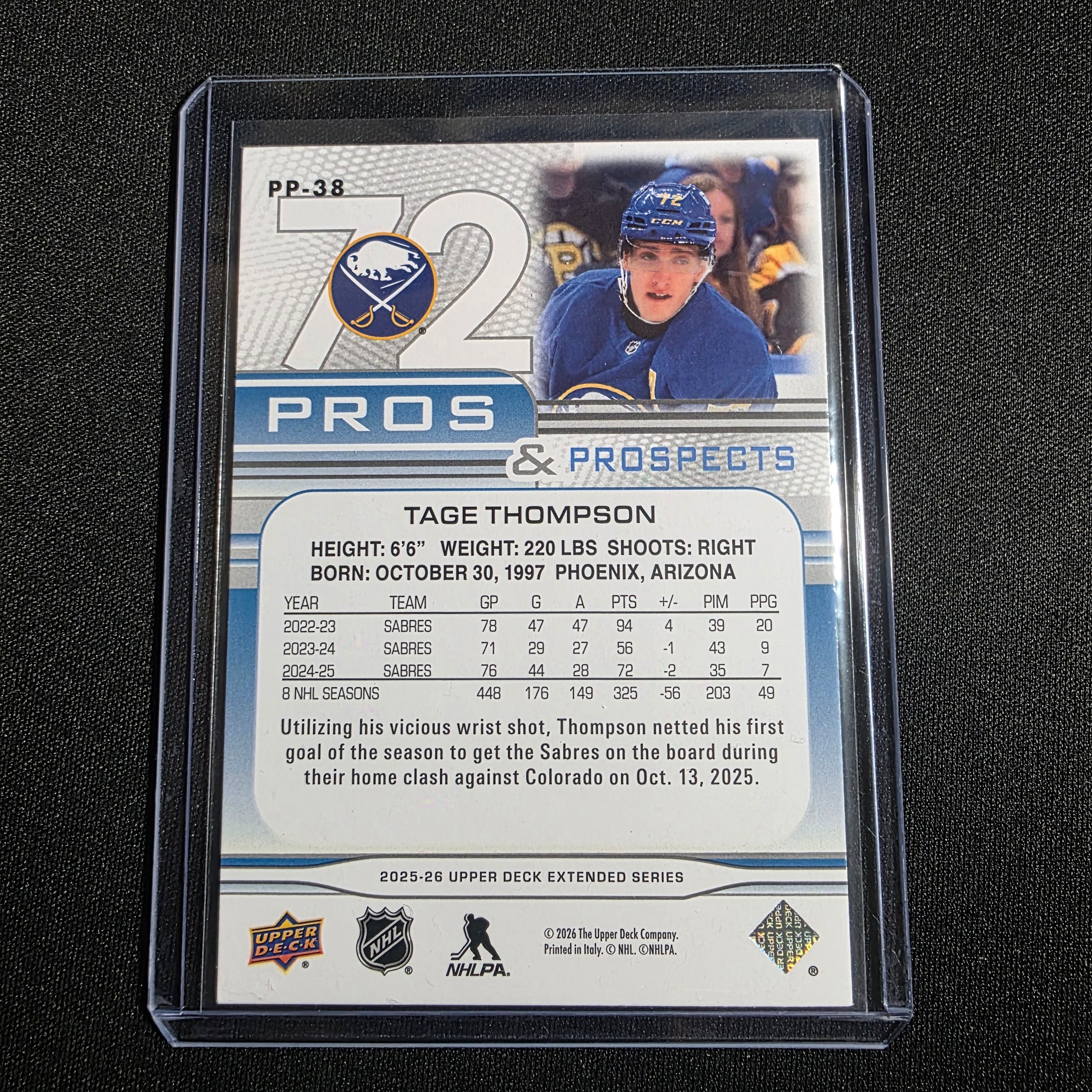 2025-26 Upper Deck Extended Series Pros & Prospects PP-38 Tage Thompson Buffalo Sabres