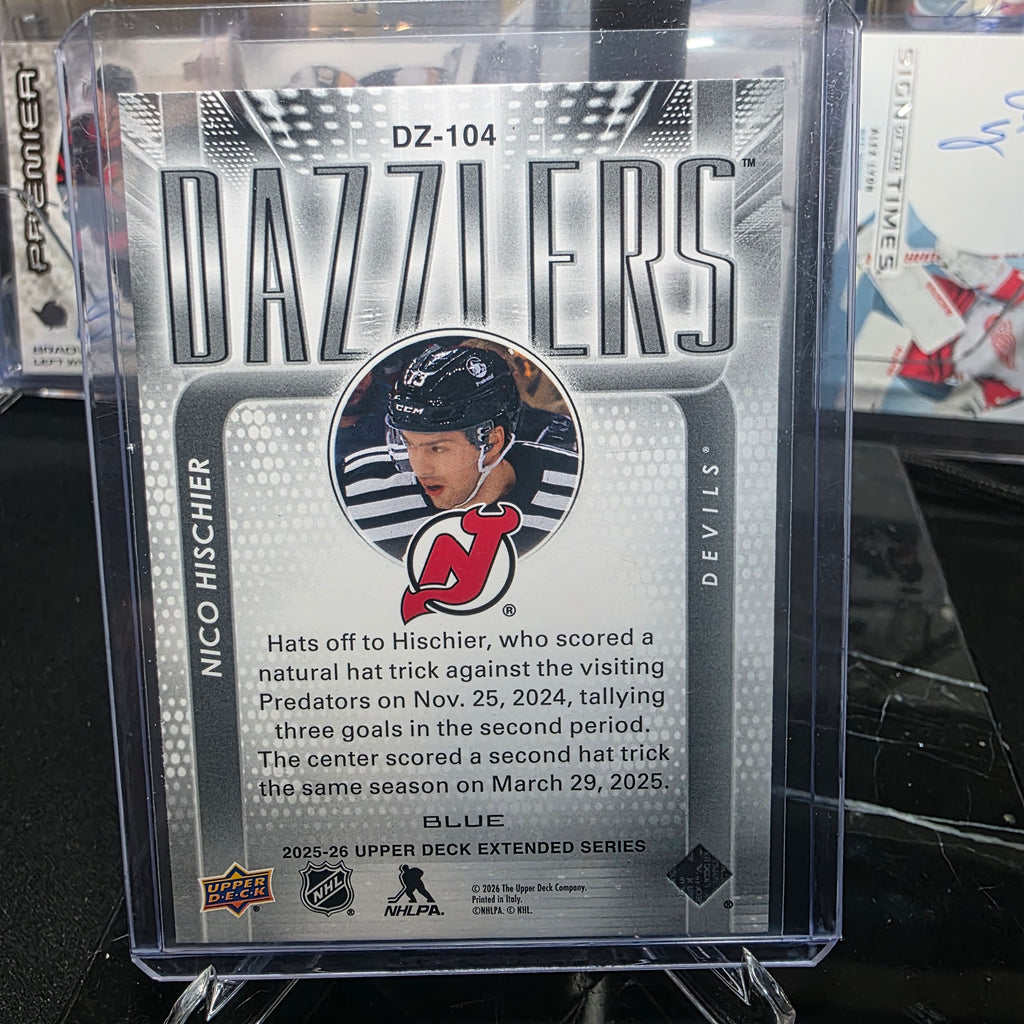 2025-26 Upper Deck Extended Series Nico Hischier #DZ-104 Dazzlers Blue New Jersey Devils