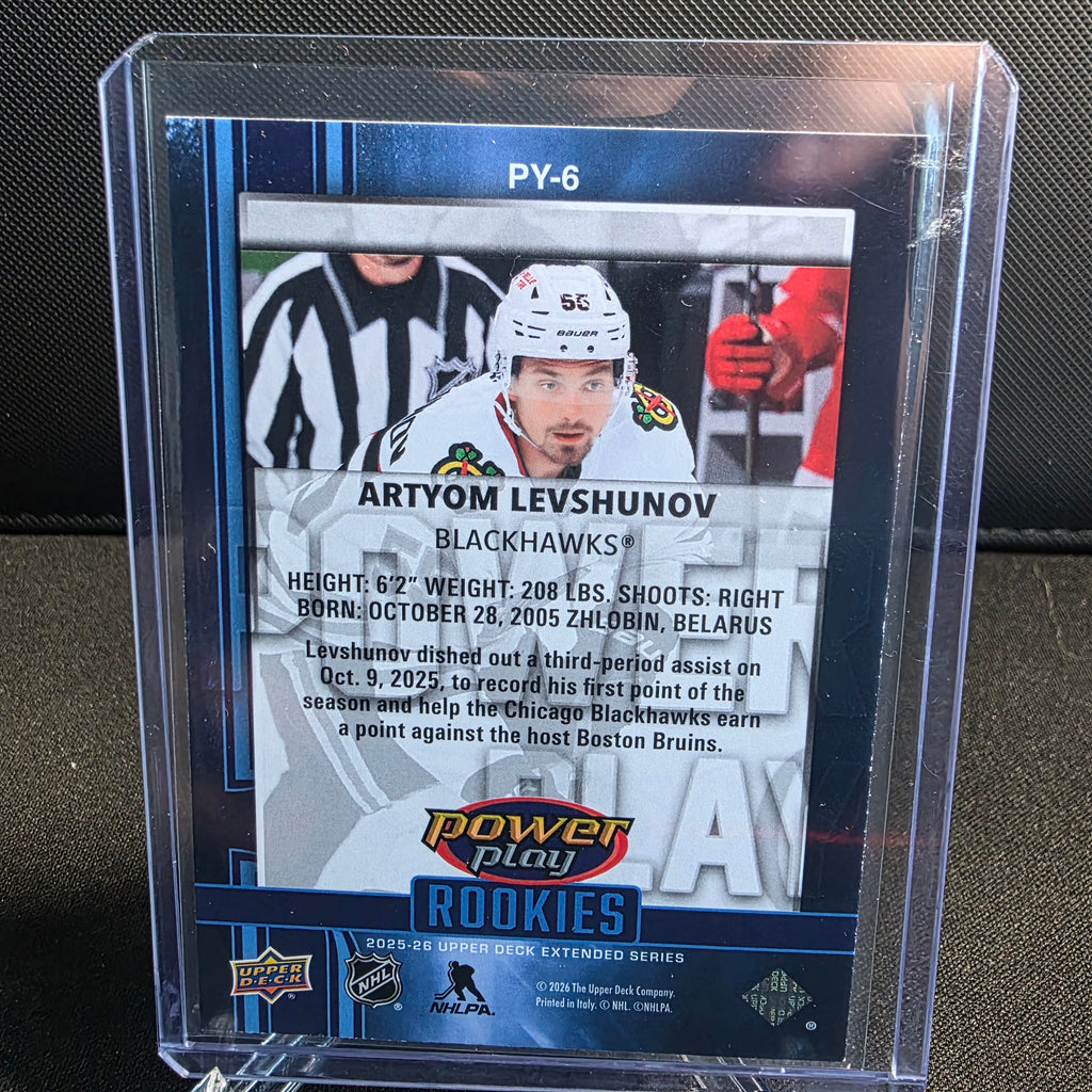 2025-26 Upper Deck Extended Series Power Play Rookies Blue PY-6 Artyom Levshunov Blackhawks
